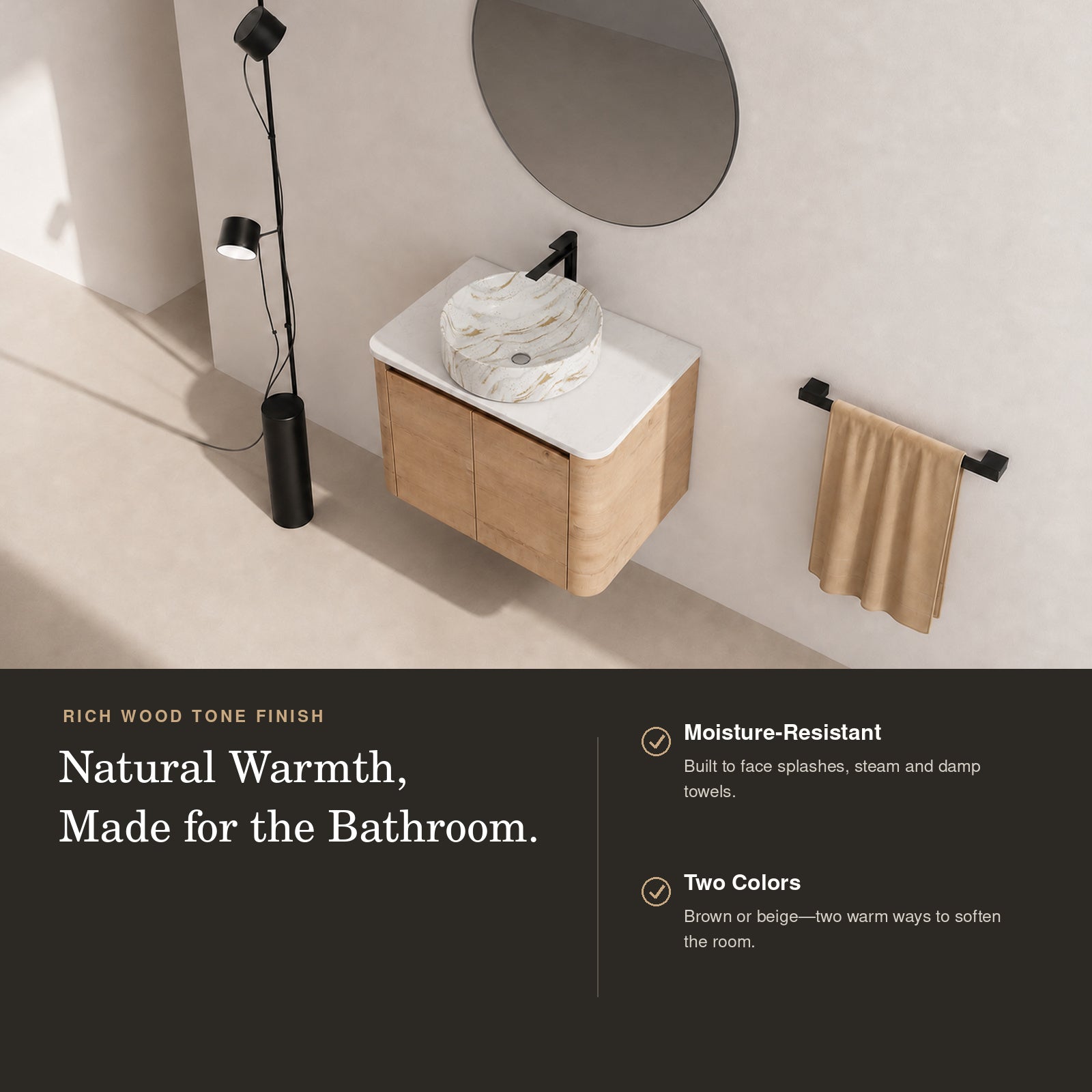 Curvo 30"-72" Floating Vanity System with 5 Ceramic Basin Colors (RTA)