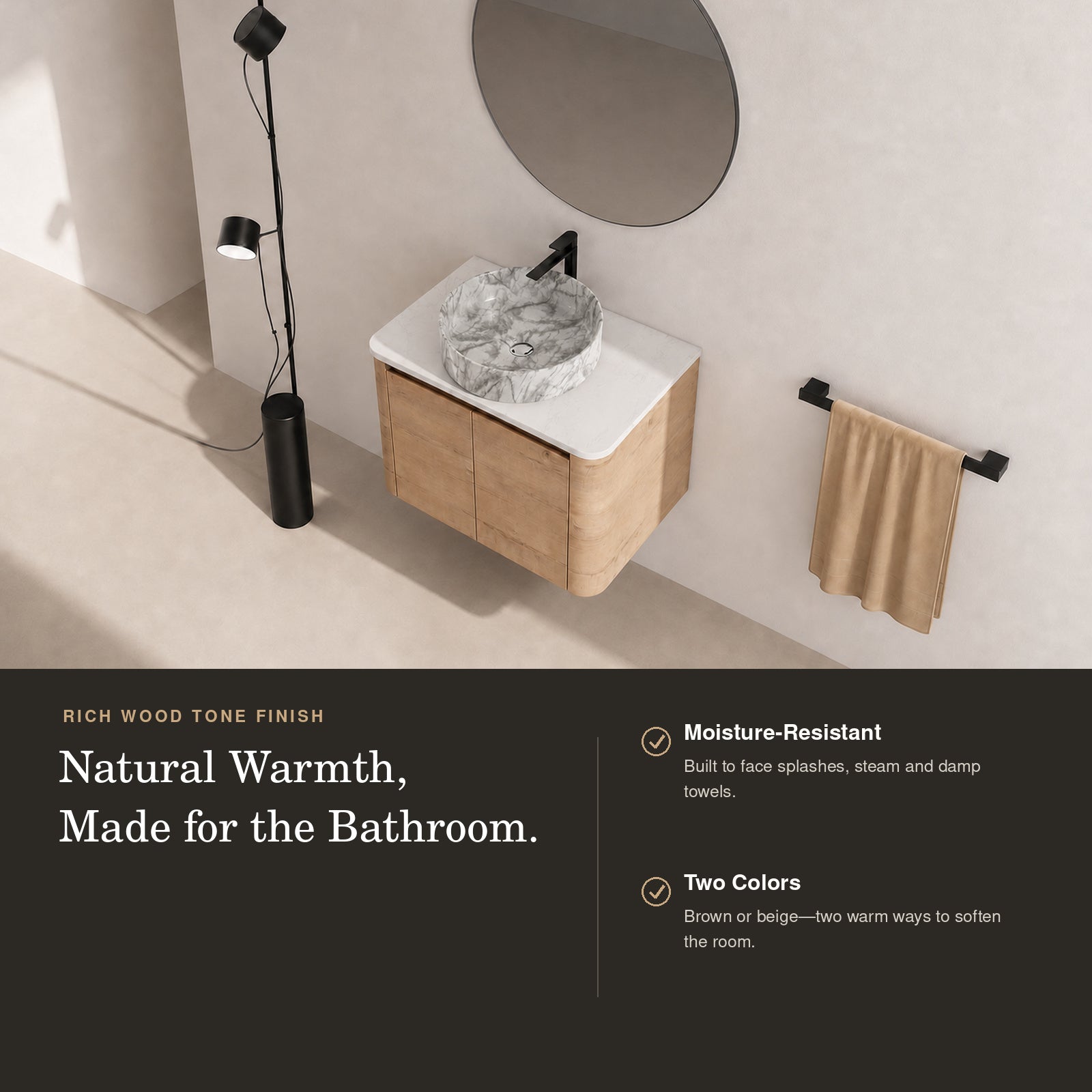 Curvo 30"-72" Floating Vanity System with 5 Ceramic Basin Colors (RTA)