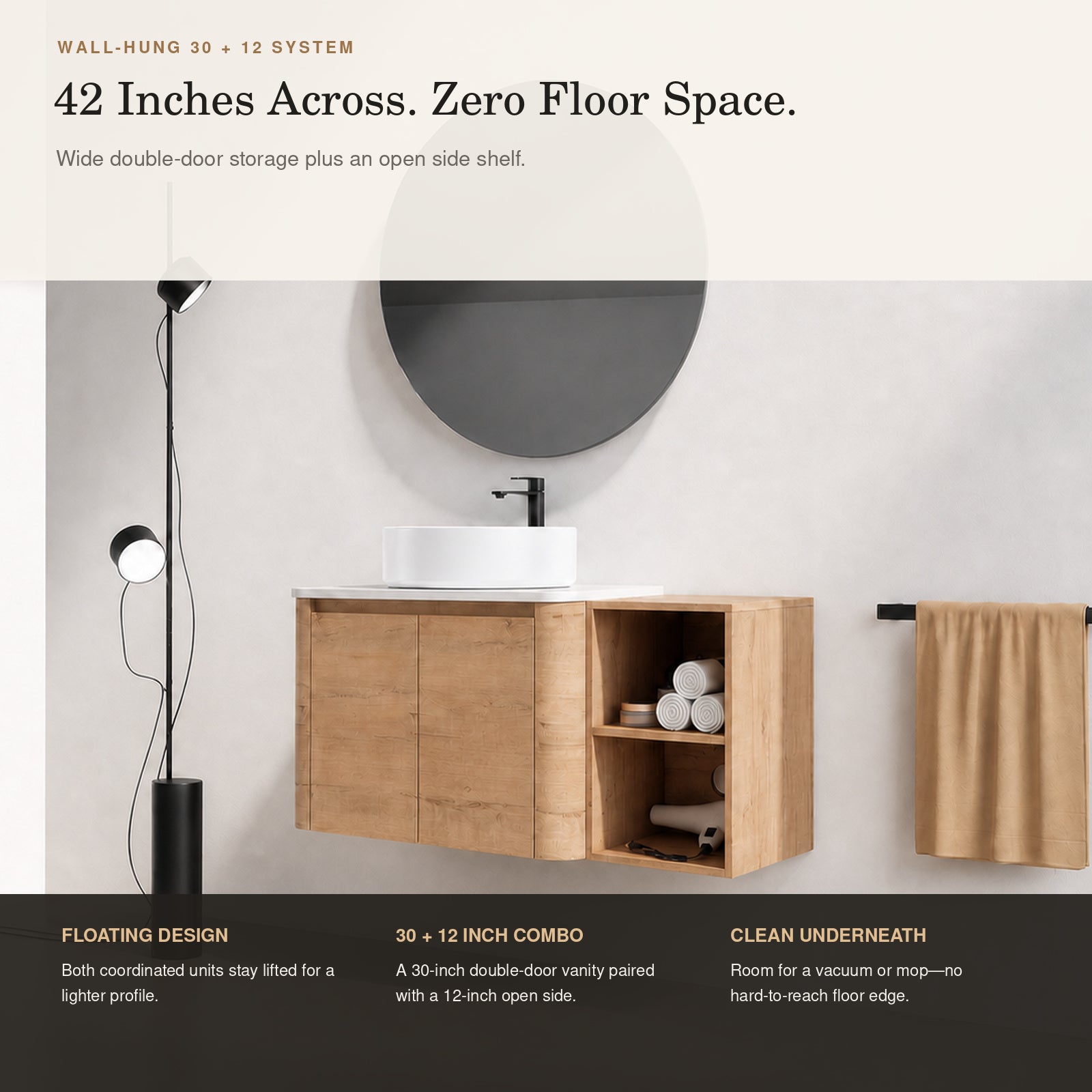 Curvo 30"-72" Floating Vanity System with 5 Ceramic Basin Colors (RTA)