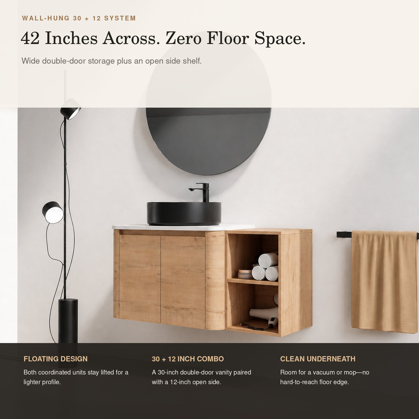 Curvo 30"-72" Floating Vanity System with 5 Ceramic Basin Colors (RTA)