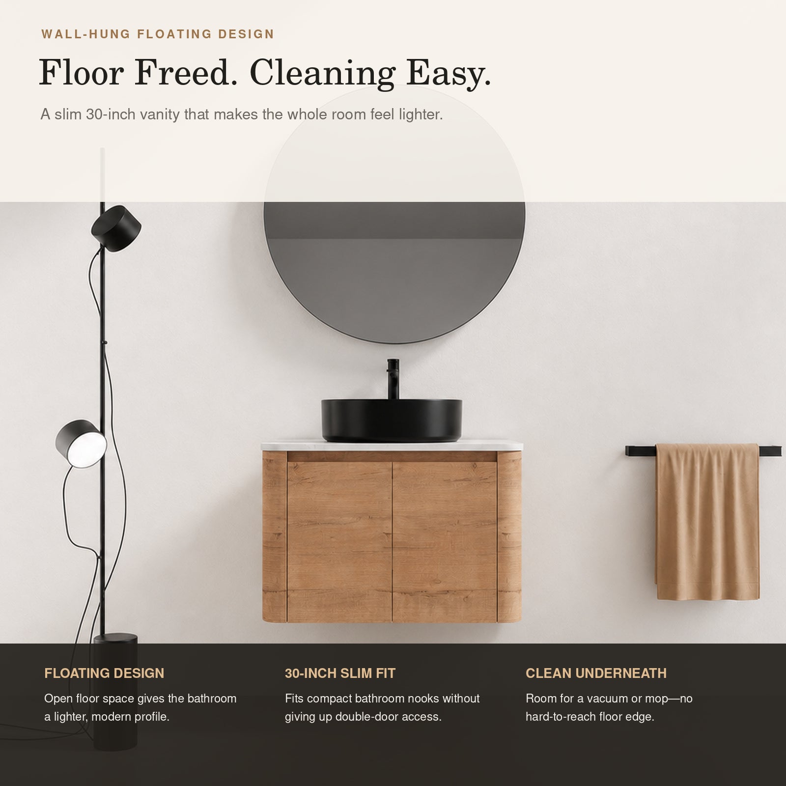 Curvo 30"-72" Floating Vanity System with 5 Ceramic Basin Colors (RTA)