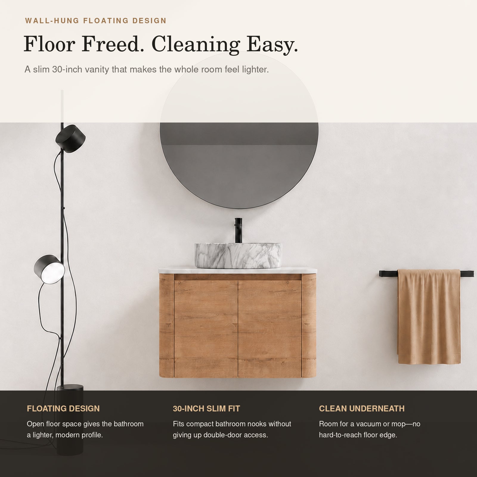Curvo 30"-72" Floating Vanity System with 5 Ceramic Basin Colors (RTA)