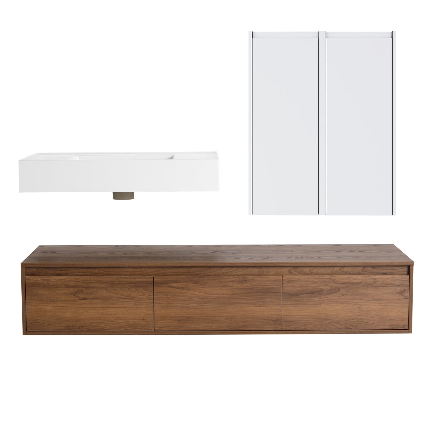 Suspend 60" Wall-Hung Vanity System — Mix & Match Basin & Side Cabinets, 7 Configurations (RTA)