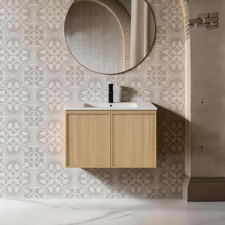 Light Oak Double Door Floating Bathroom Vanity