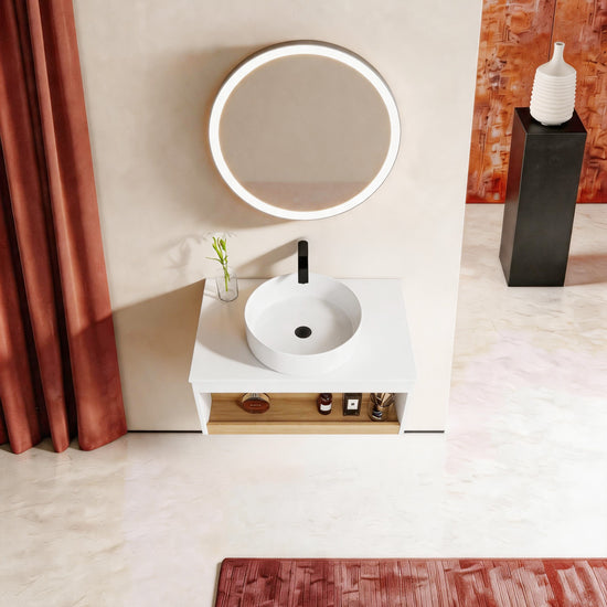 Wall Mount Oak Open Shelf Bathroom Vanity
