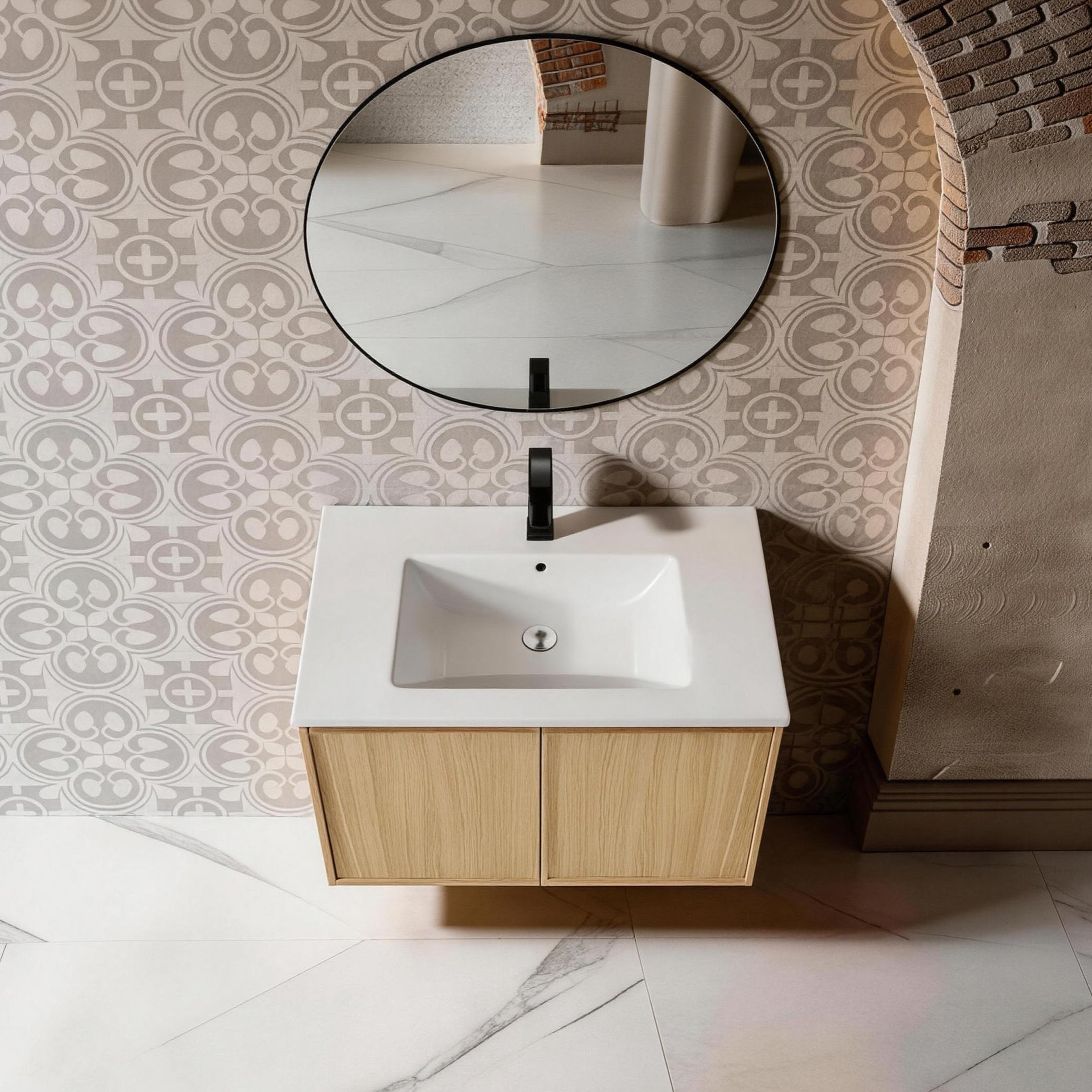 Light Oak Double Door Floating Bathroom Vanity