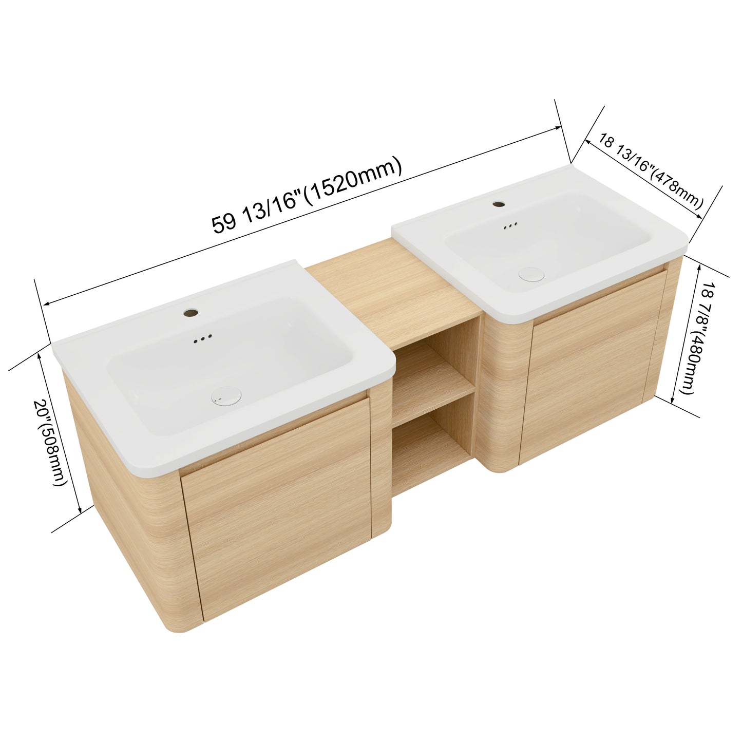 Curvo 24"/28"/36"/40"/60"/68" Floating Vanity (RTA)