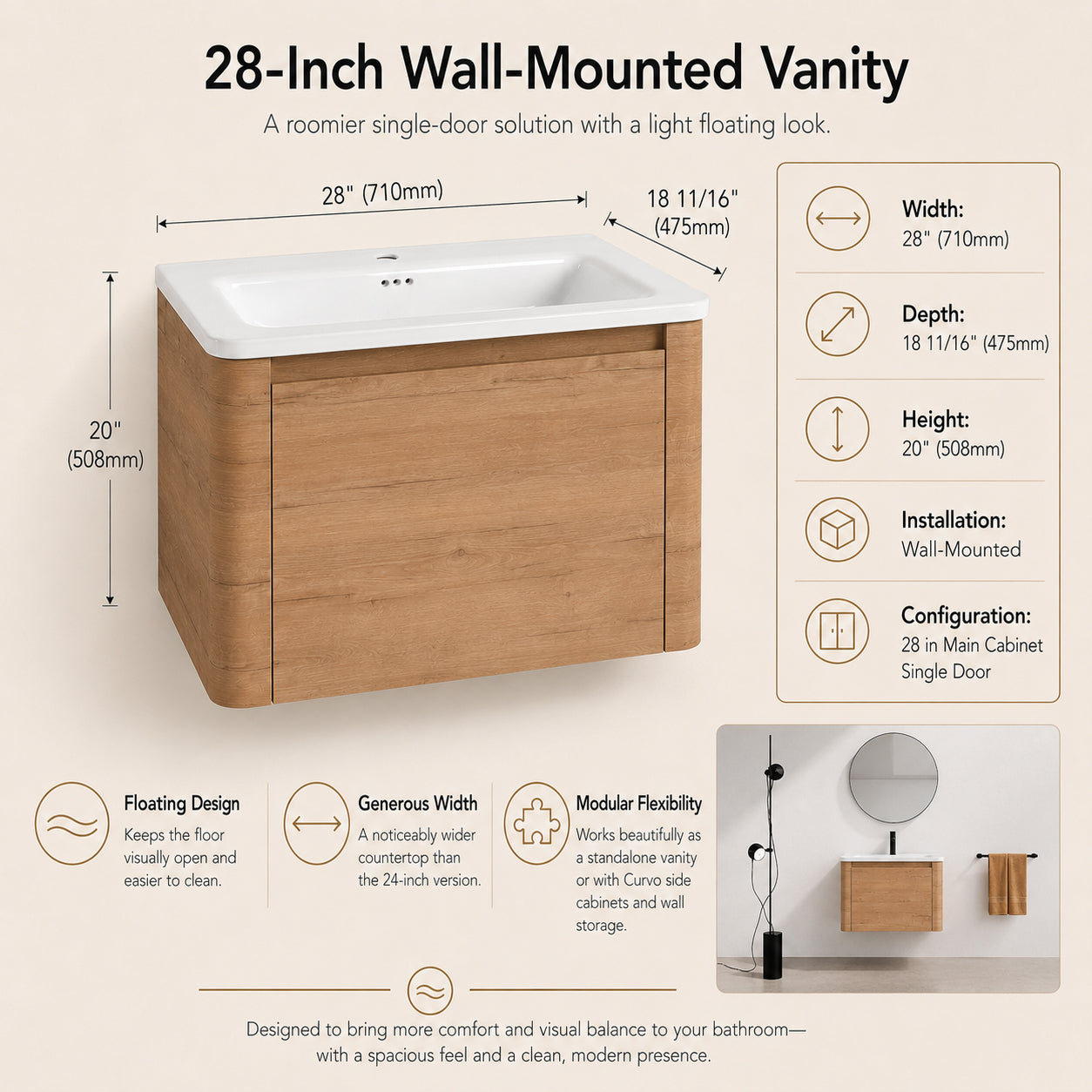 Curvo 28"/40"/68" Floating Vanity (RTA)