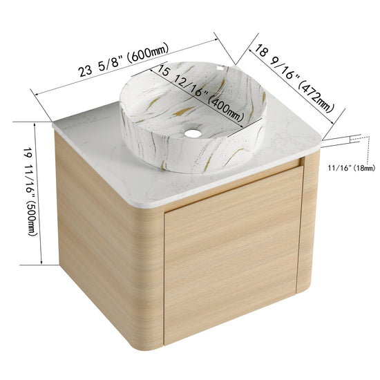 Curvo 24"/36"/48"/60" Floating Vanity with Ceramic Sink (RTA)