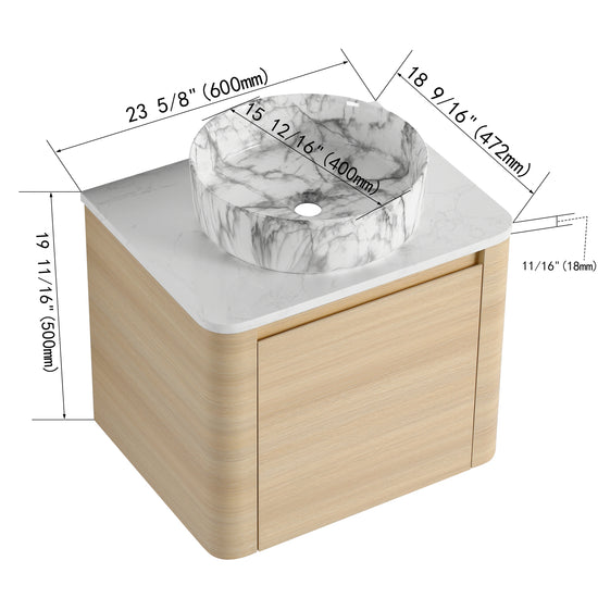 Curvo 24"/36"/48"/60" Floating Vanity with Ceramic Sink (RTA)