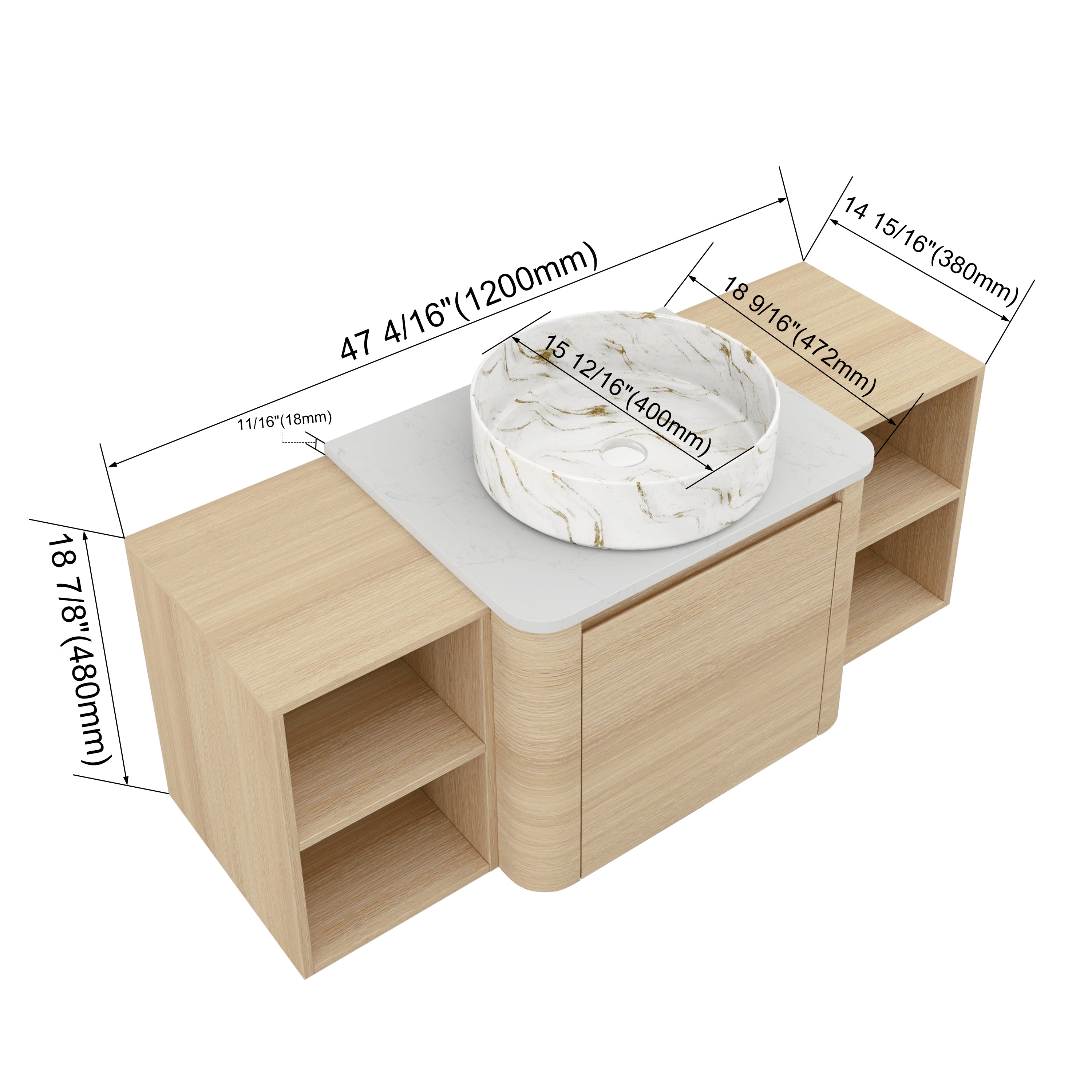 Curvo 24"/36"/48"/60" Floating Vanity with Ceramic Sink (RTA)