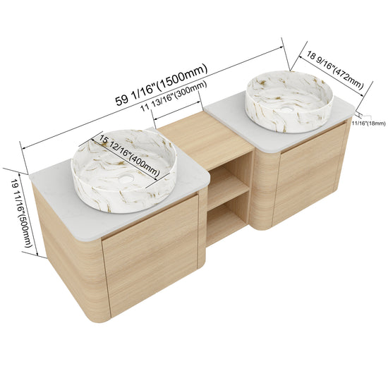 Curvo 24"/36"/48"/60" Floating Vanity with Ceramic Sink (RTA)