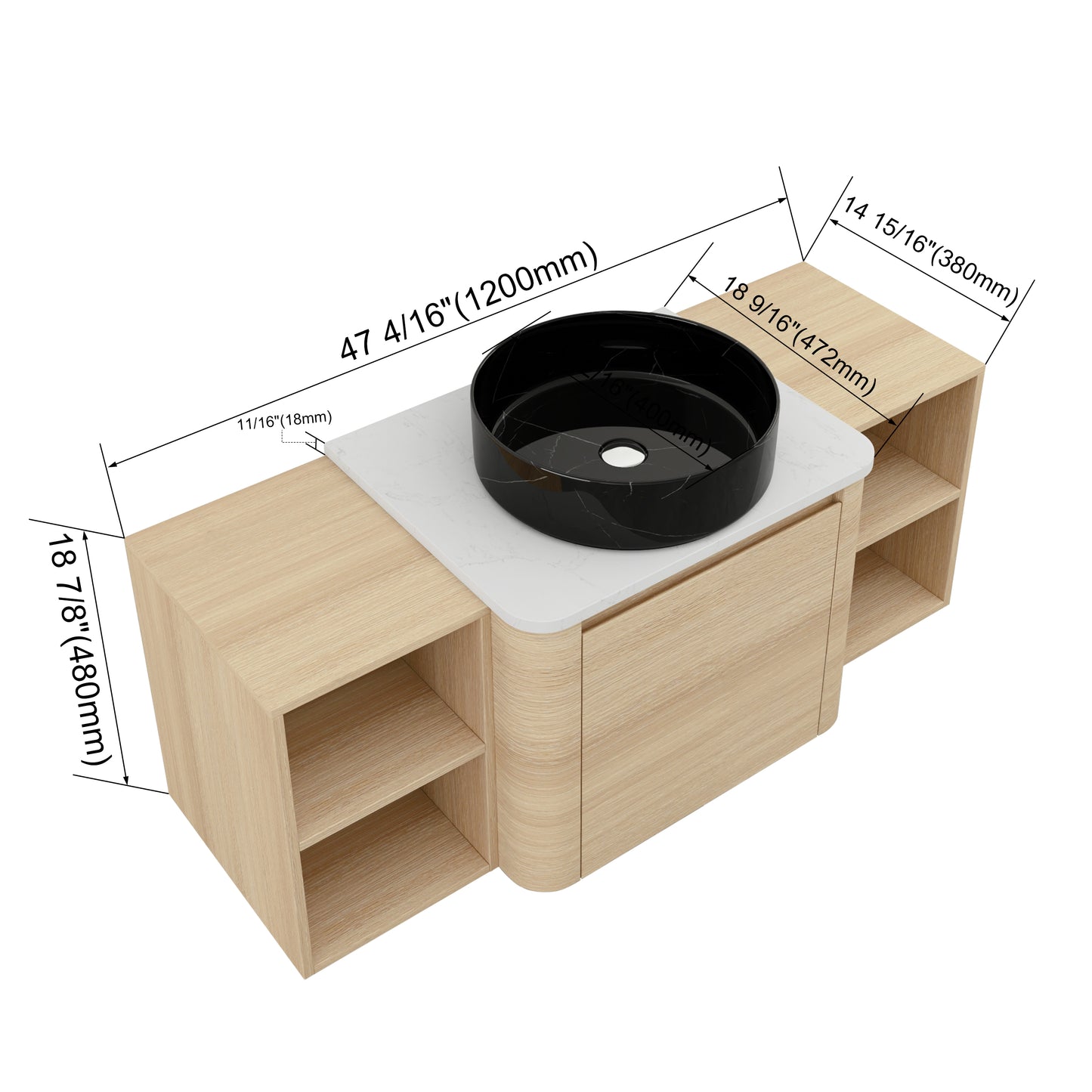 Curvo 24"/36"/48"/60" Floating Vanity with Ceramic Sink (RTA)