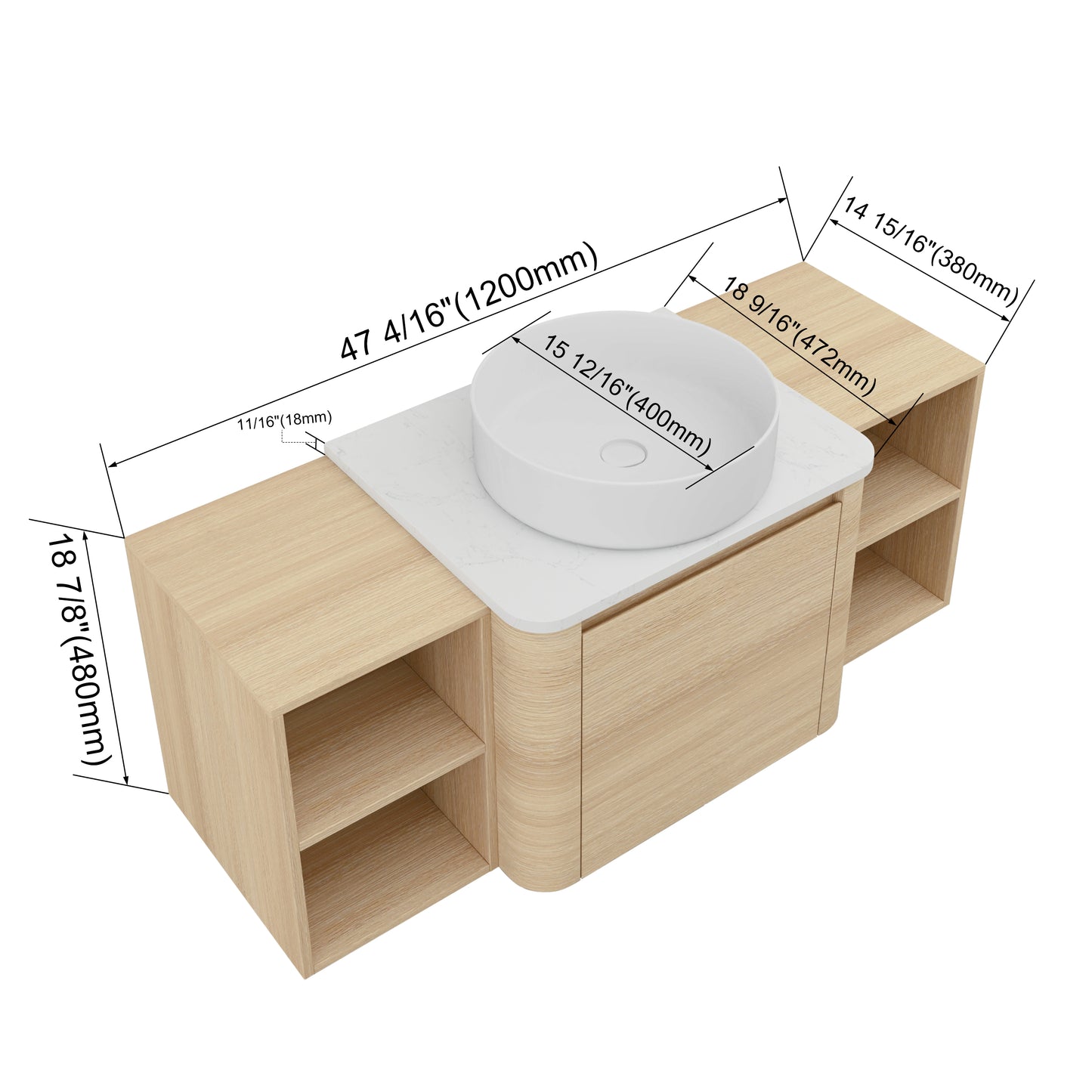 Curvo 24"/36"/48"/60" Floating Vanity with Ceramic Sink (RTA)