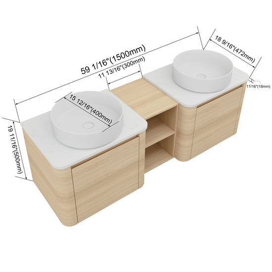 Curvo 24"/36"/48"/60" Floating Vanity with Ceramic Sink (RTA)