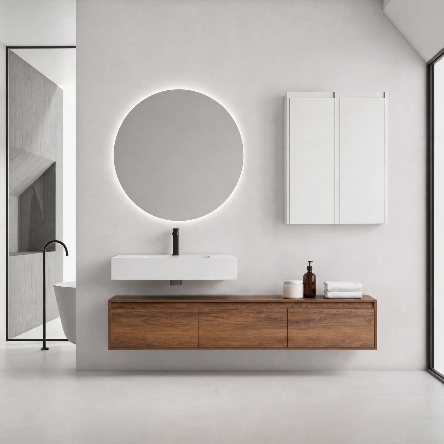 Suspend 60" Wall-Hung Vanity System — Mix & Match Basin & Side Cabinets, 7 Configurations (RTA)