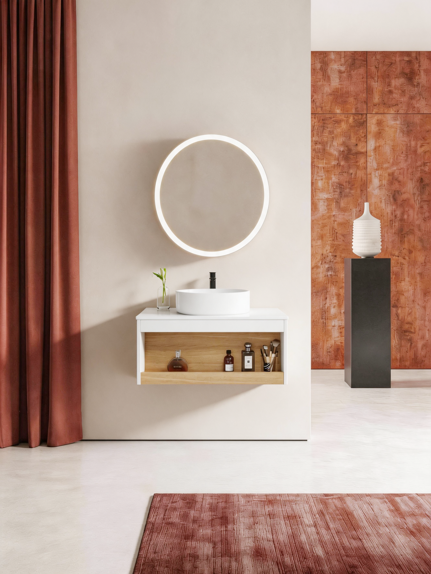 Wall Mount Oak Open Shelf Bathroom Vanity