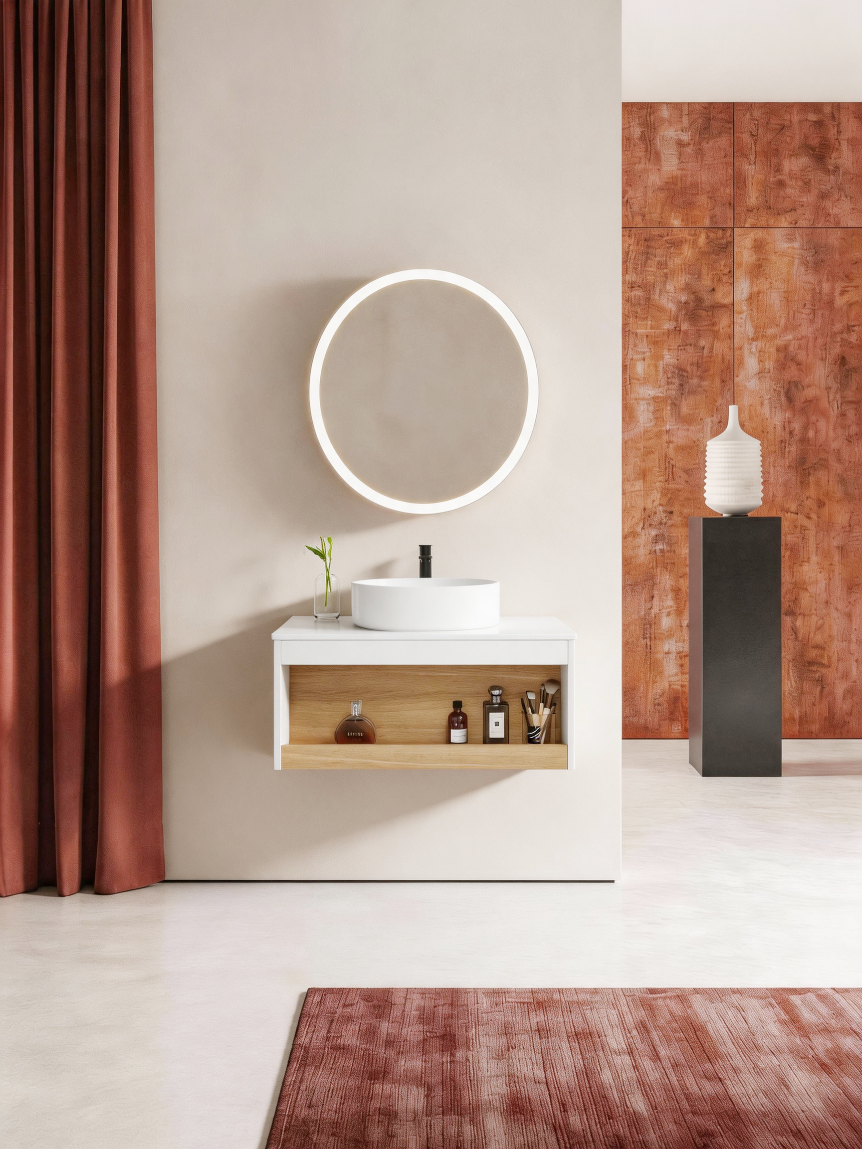 Wall Mount Oak Open Shelf Bathroom Vanity