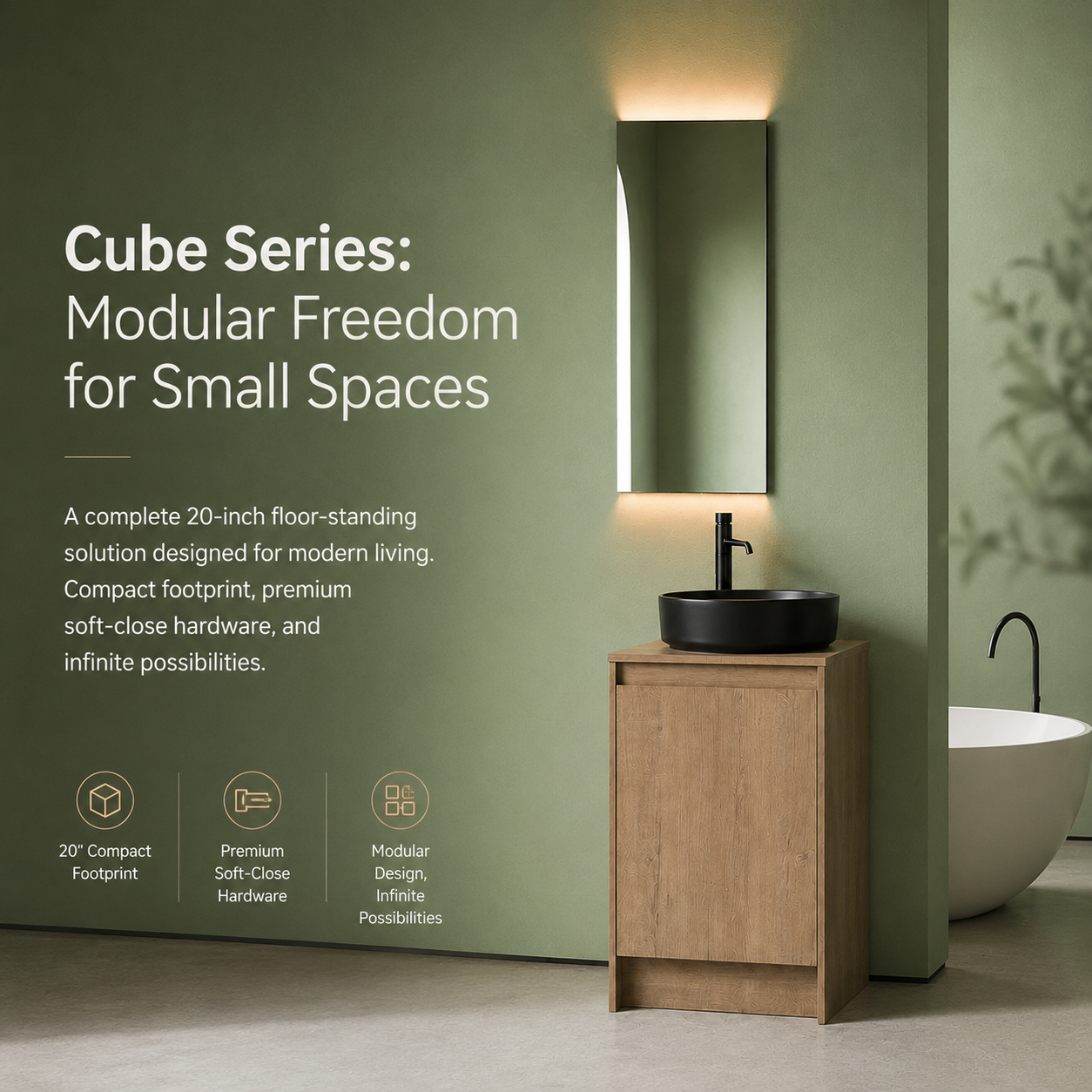 Cube Bathroom Cabinet— Mix & Match Freestanding Vanities, Side Cabinets & Top Cabinets (RTA)