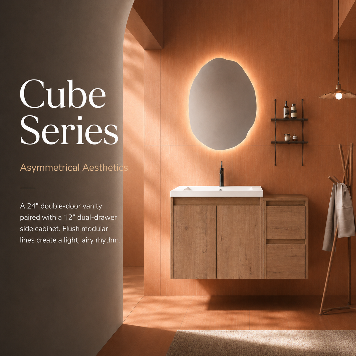 Cube 36" Floating Vanity with Resin Sink and Drawer Side Cabinet (RTA)