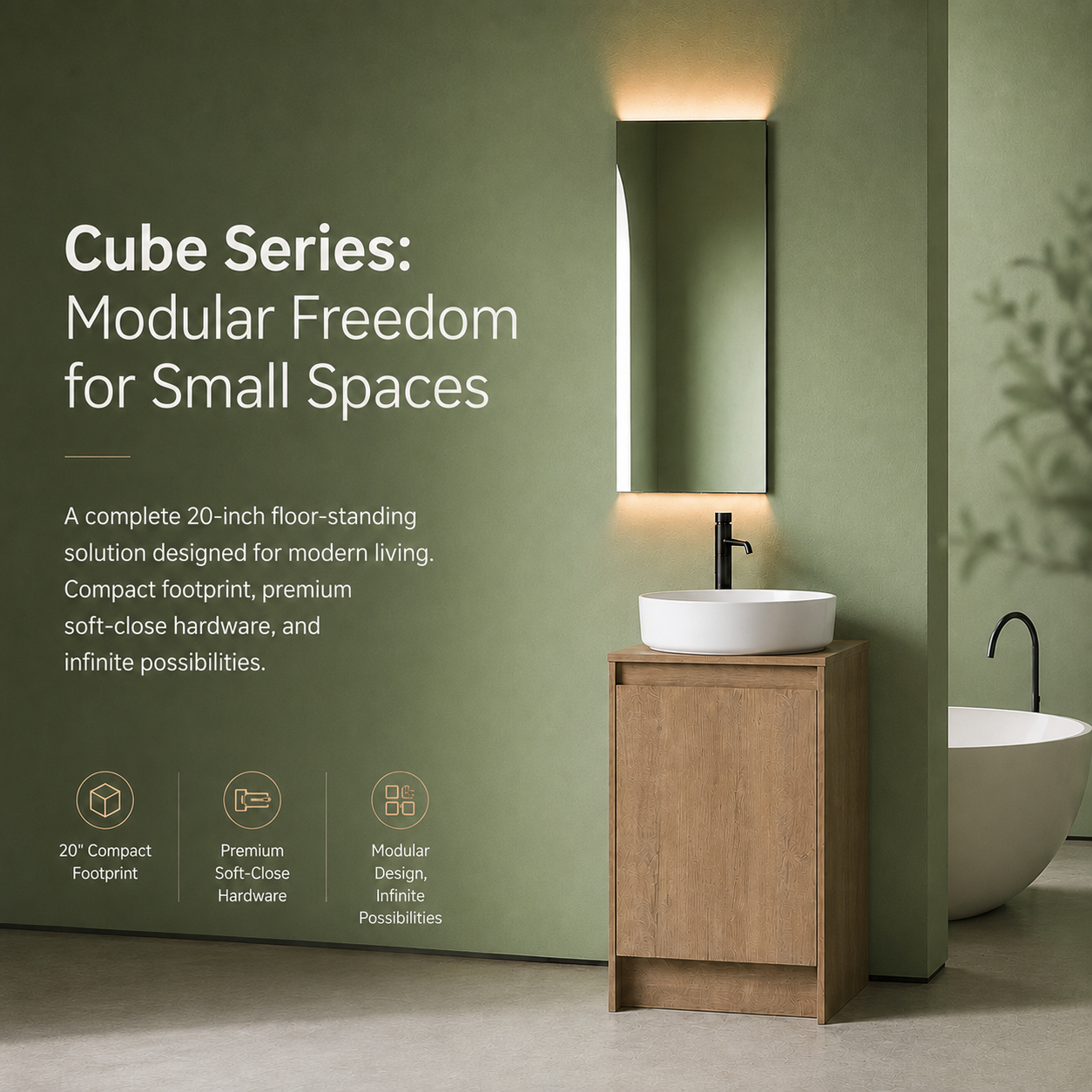 Cube Bathroom Cabinet— Mix & Match Freestanding Vanities, Side Cabinets & Top Cabinets (RTA)