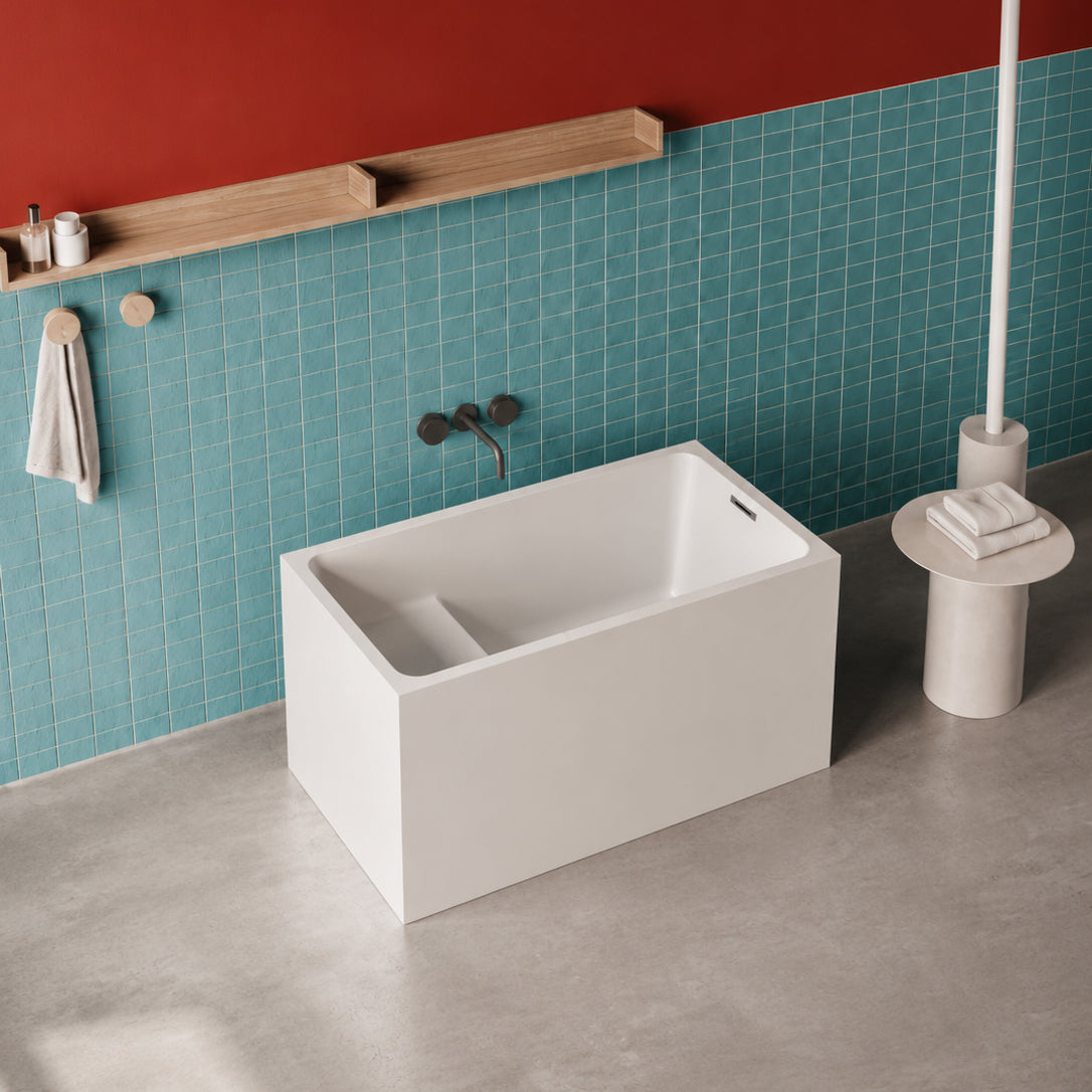 43" Acrylic Freestanding Bathtub with Built-in Seat