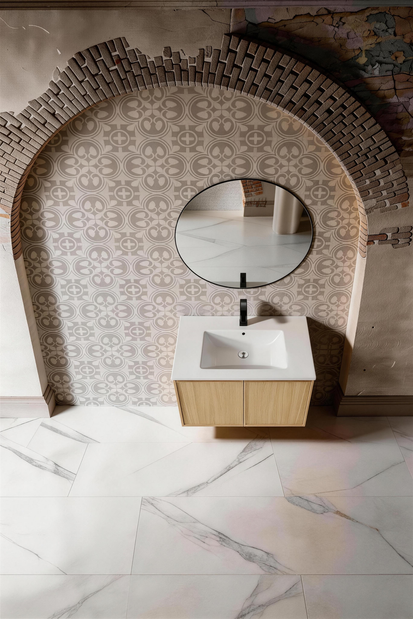 Light Oak Double Door Floating Bathroom Vanity