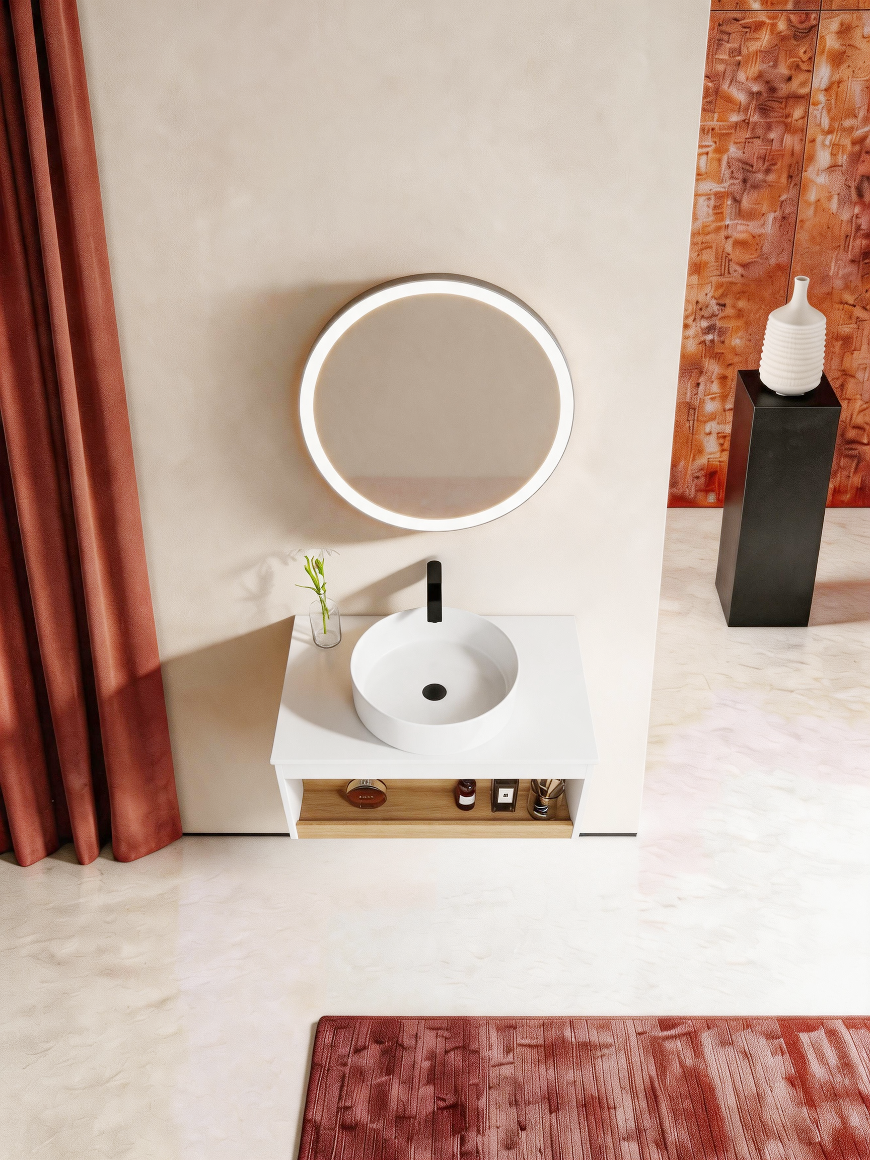 Wall Mount Oak Open Shelf Bathroom Vanity