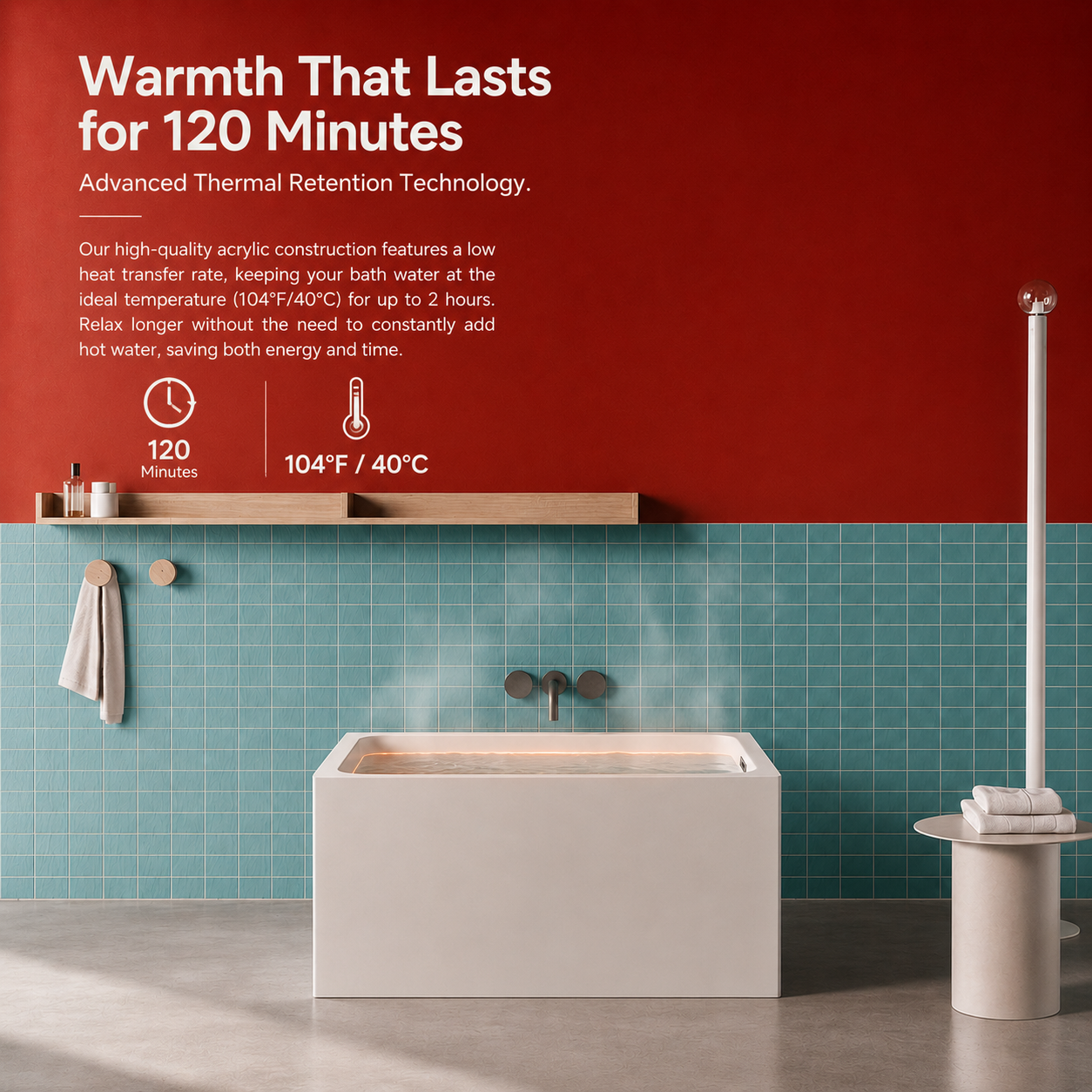 43" Acrylic Freestanding Bathtub with Built-in Seat