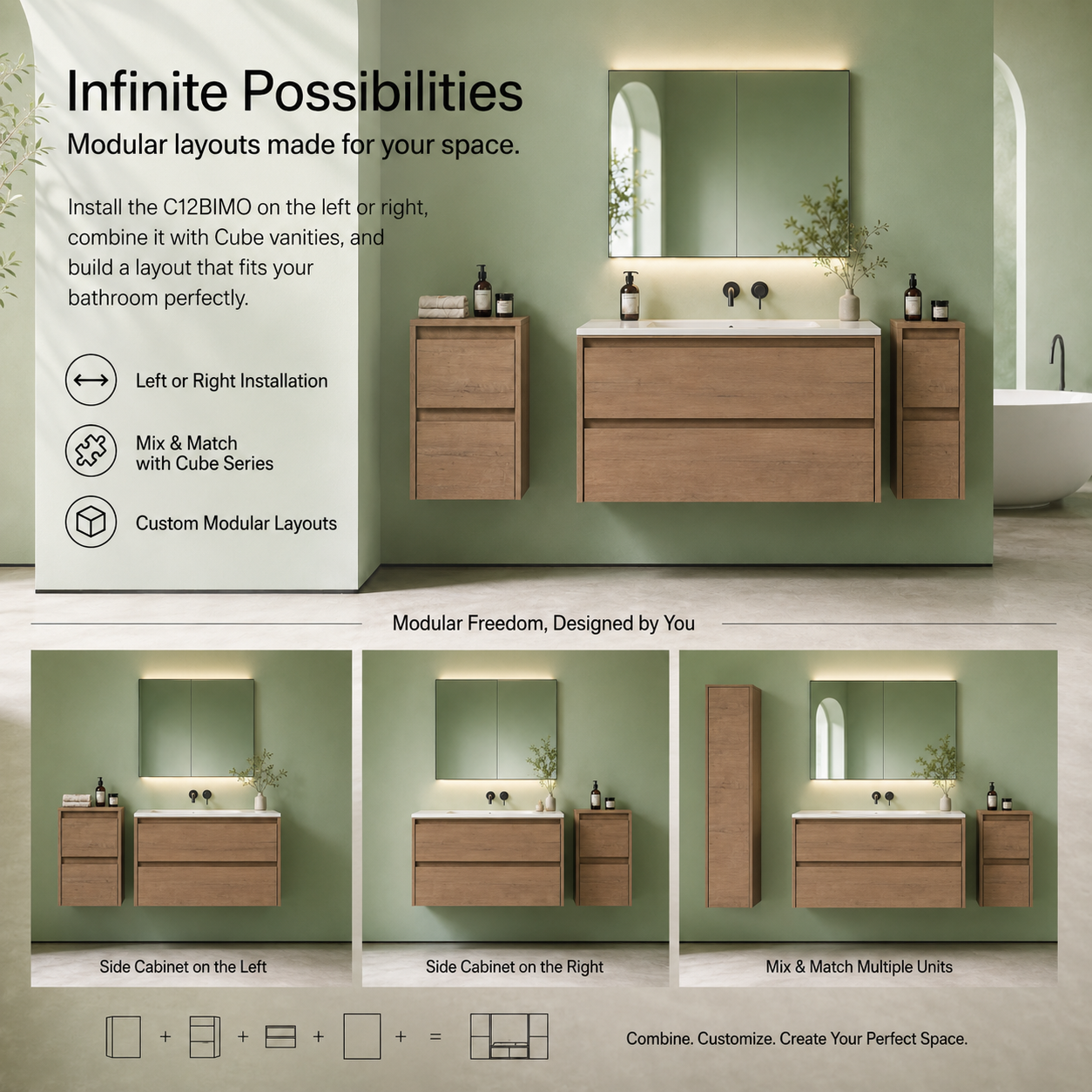 Cube Bathroom Cabinet— Mix & Match Wall-Mounted Vanities, Side Cabinets & Top Cabinets (RTA)