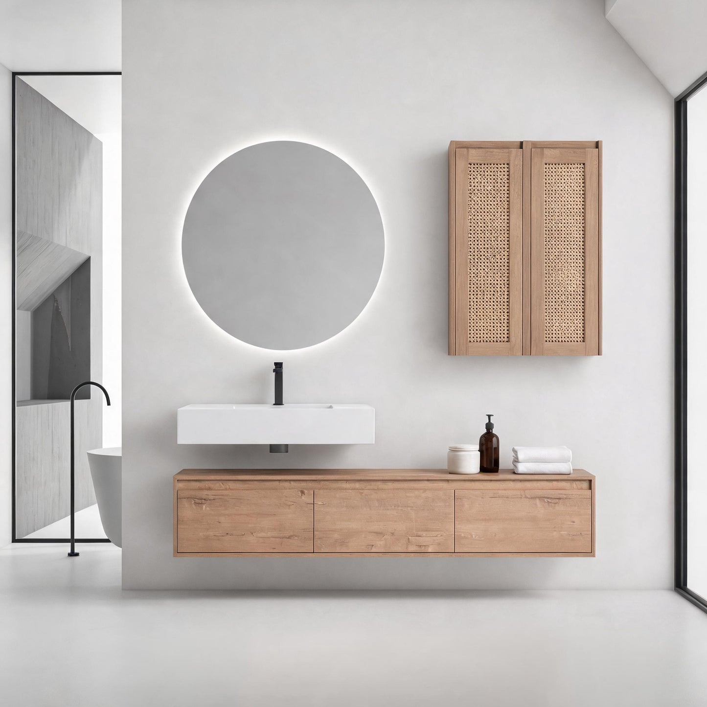 Suspend 60" Wall-Hung Vanity System — Mix & Match Basin & Side Cabinets, 7 Configurations (RTA)