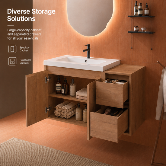 Cube 36" Floating Vanity with Resin Sink and Drawer Side Cabinet (RTA)