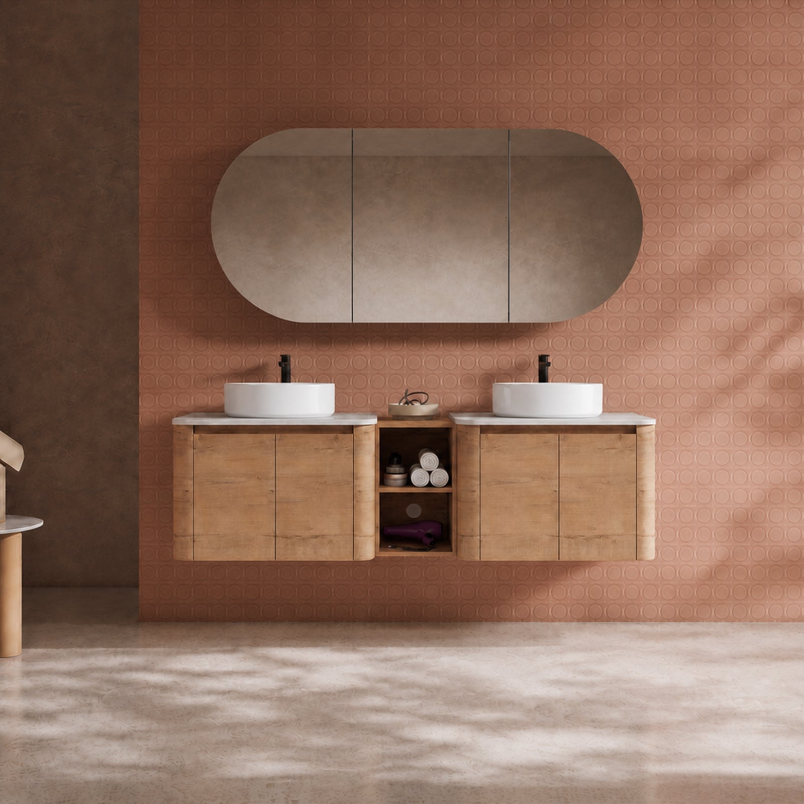 Curvo 30"-72" Floating Vanity System with 5 Ceramic Basin Colors (RTA)