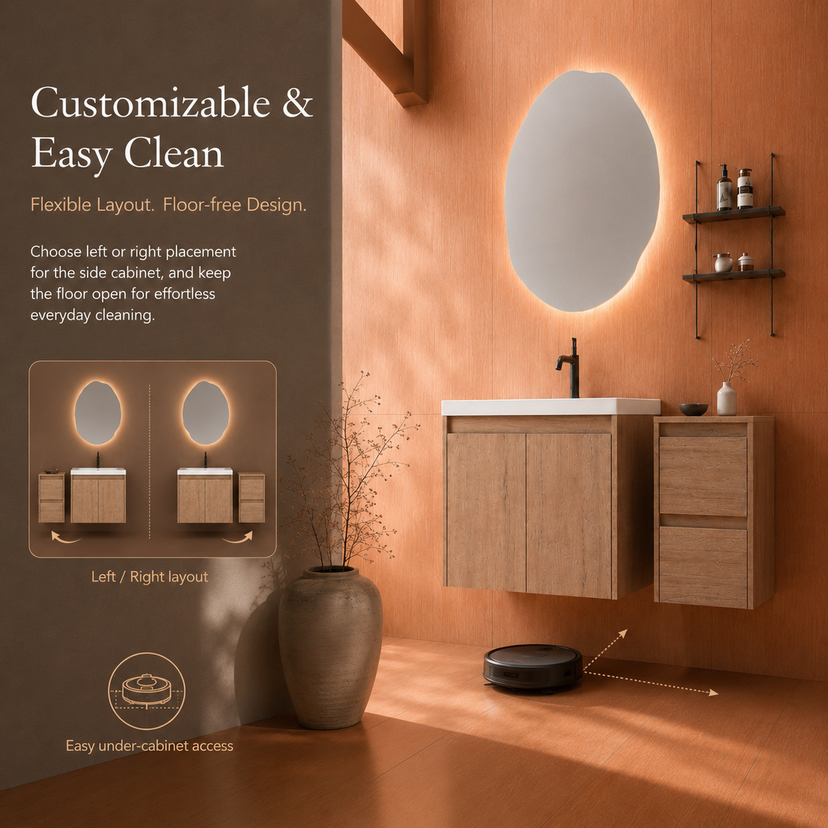 Cube 36" Floating Vanity with Resin Sink and Drawer Side Cabinet (RTA)