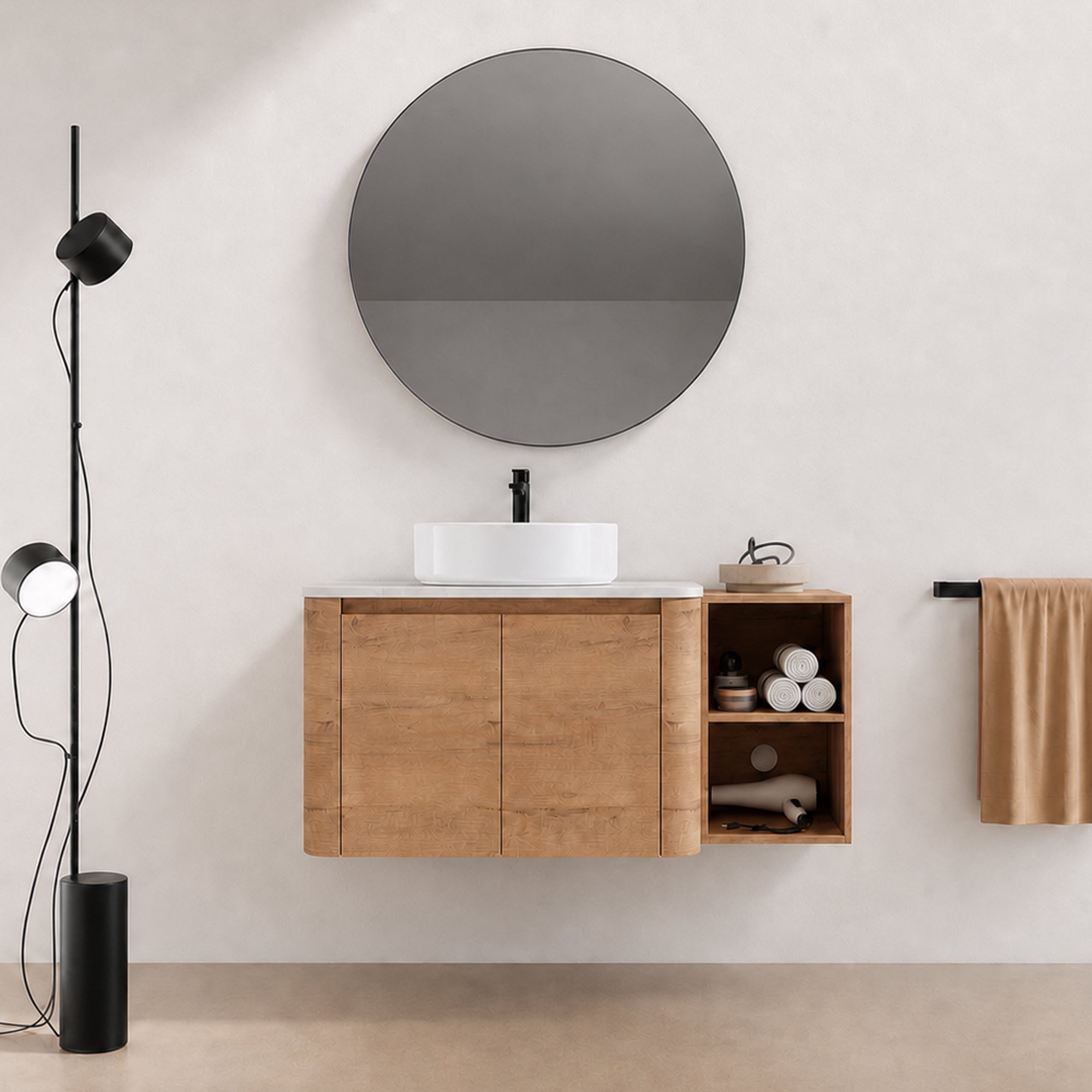 Curvo 30"-72" Floating Vanity System with 5 Ceramic Basin Colors (RTA)