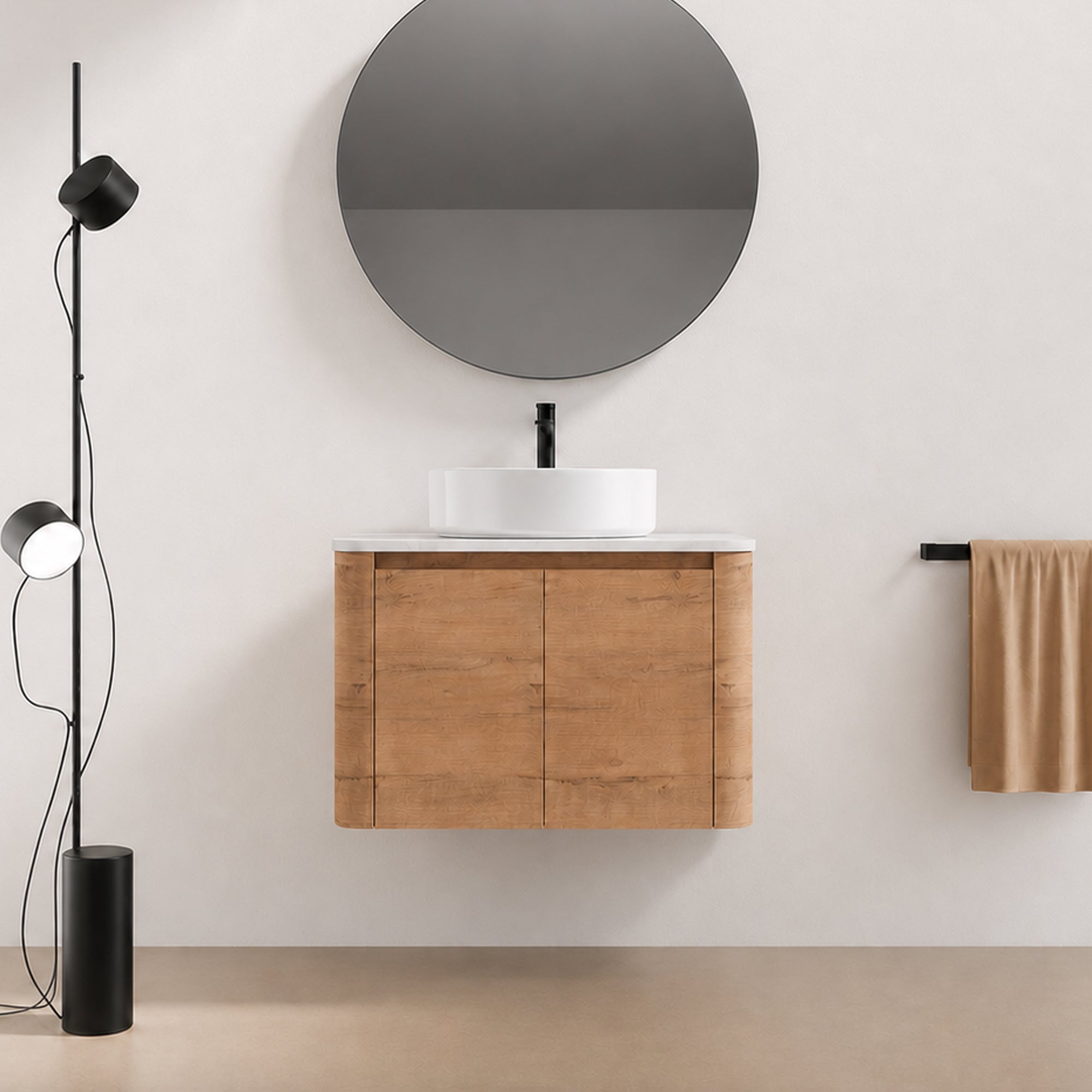 Curvo 30"-72" Floating Vanity System with 5 Ceramic Basin Colors (RTA)