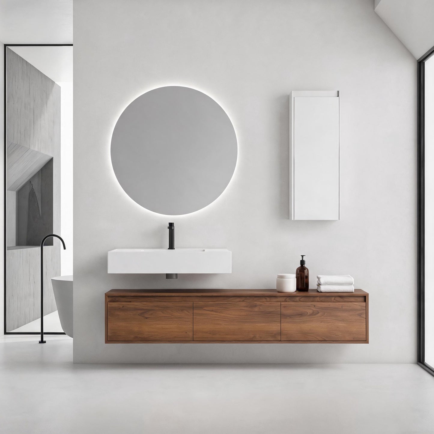 Suspend 60" Wall-Hung Vanity System — Mix & Match Basin & Side Cabinets, 7 Configurations (RTA)