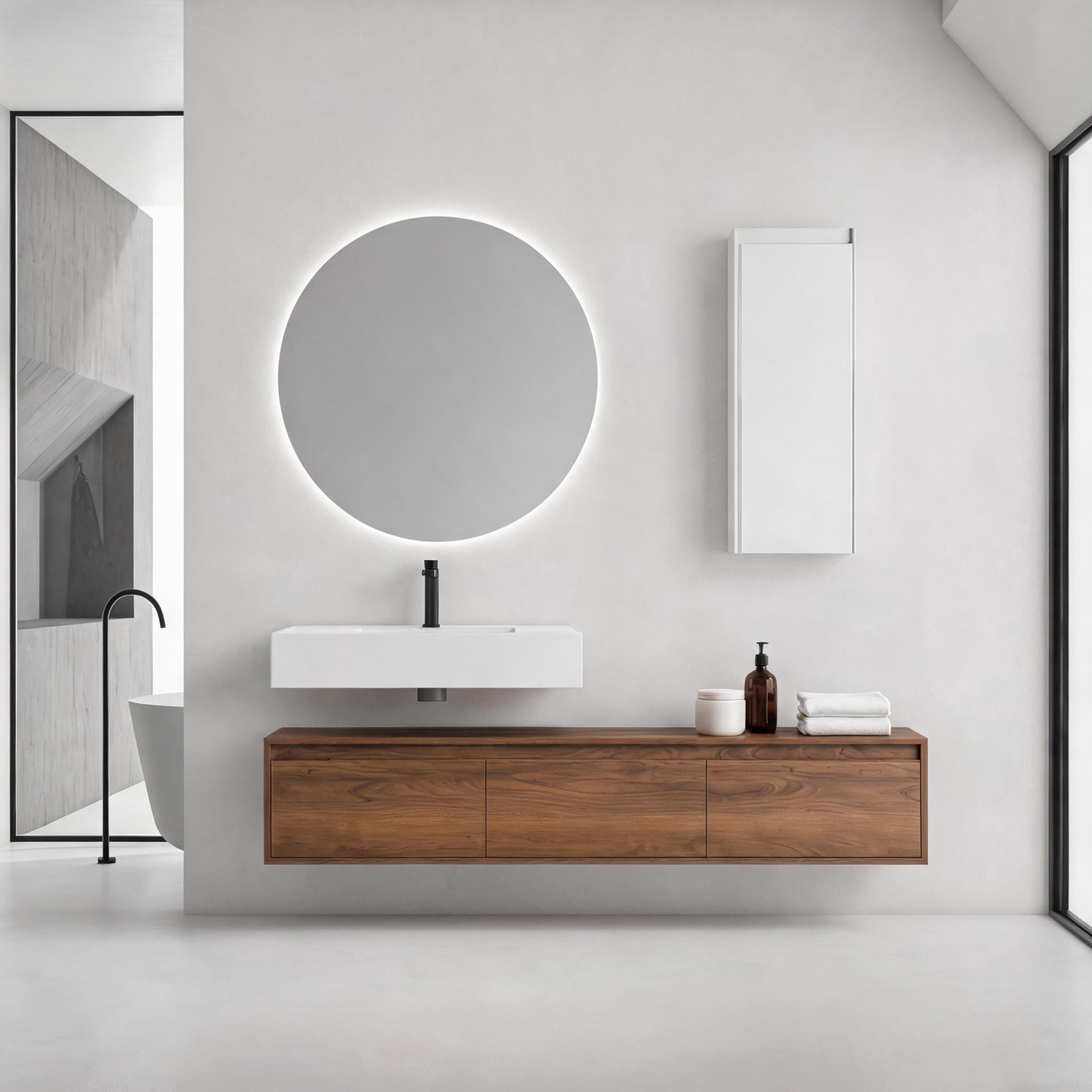Suspend 60" Wall-Hung Vanity System — Mix & Match Basin & Side Cabinets, 7 Configurations (RTA)