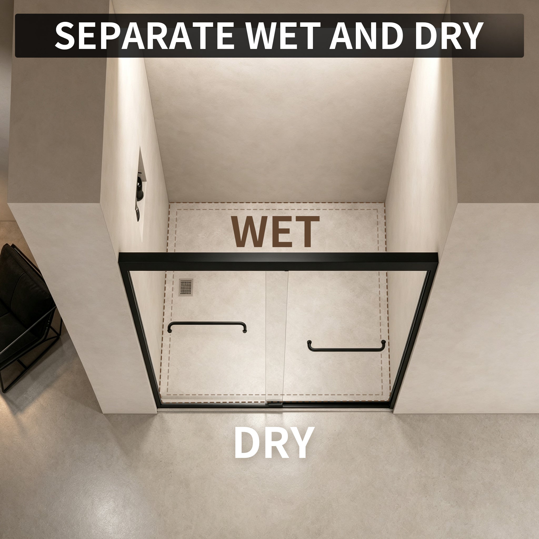 50-54" × 72" Double Sliding Shower Door, Matte Black