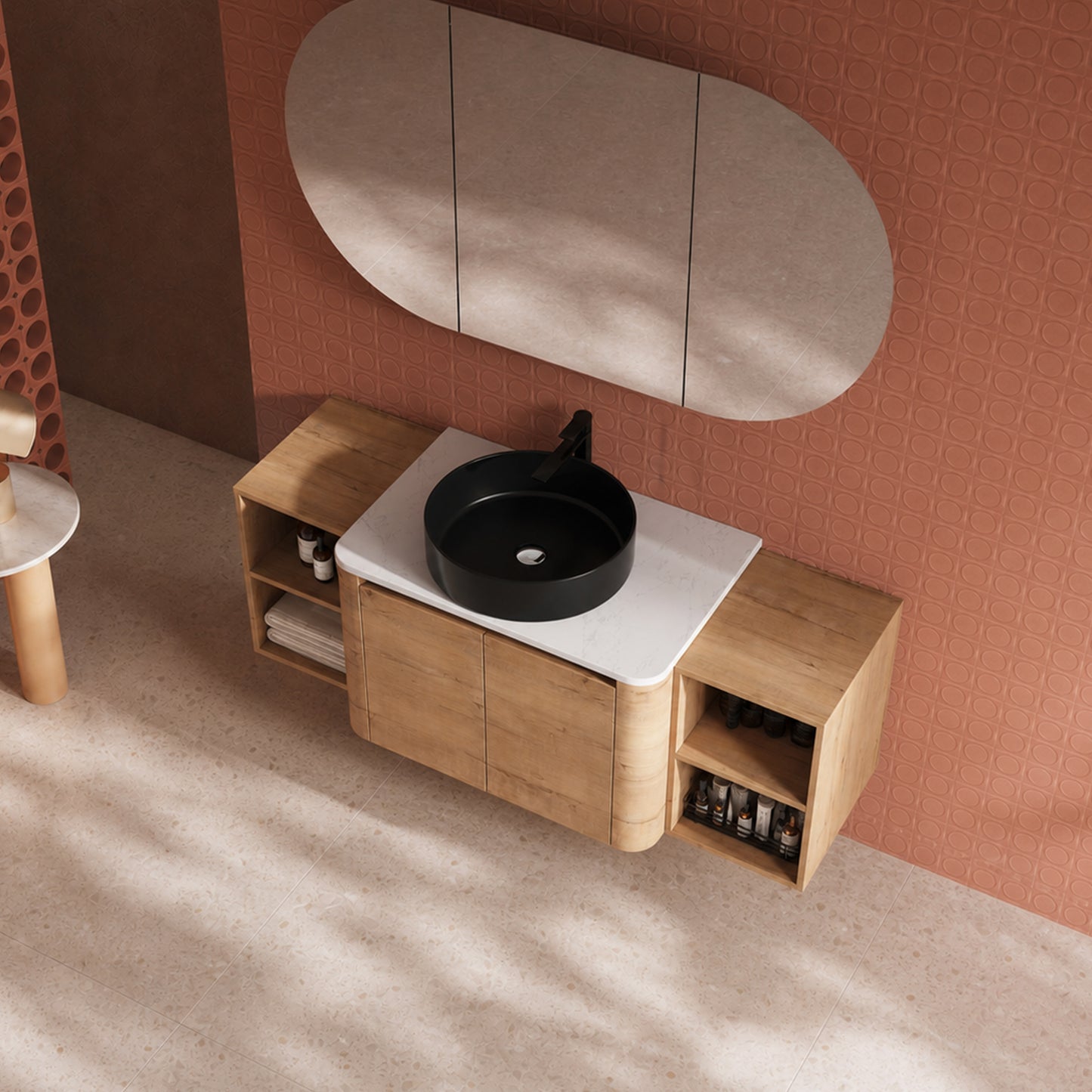 Curvo 30"-72" Floating Vanity System with 5 Ceramic Basin Colors (RTA)