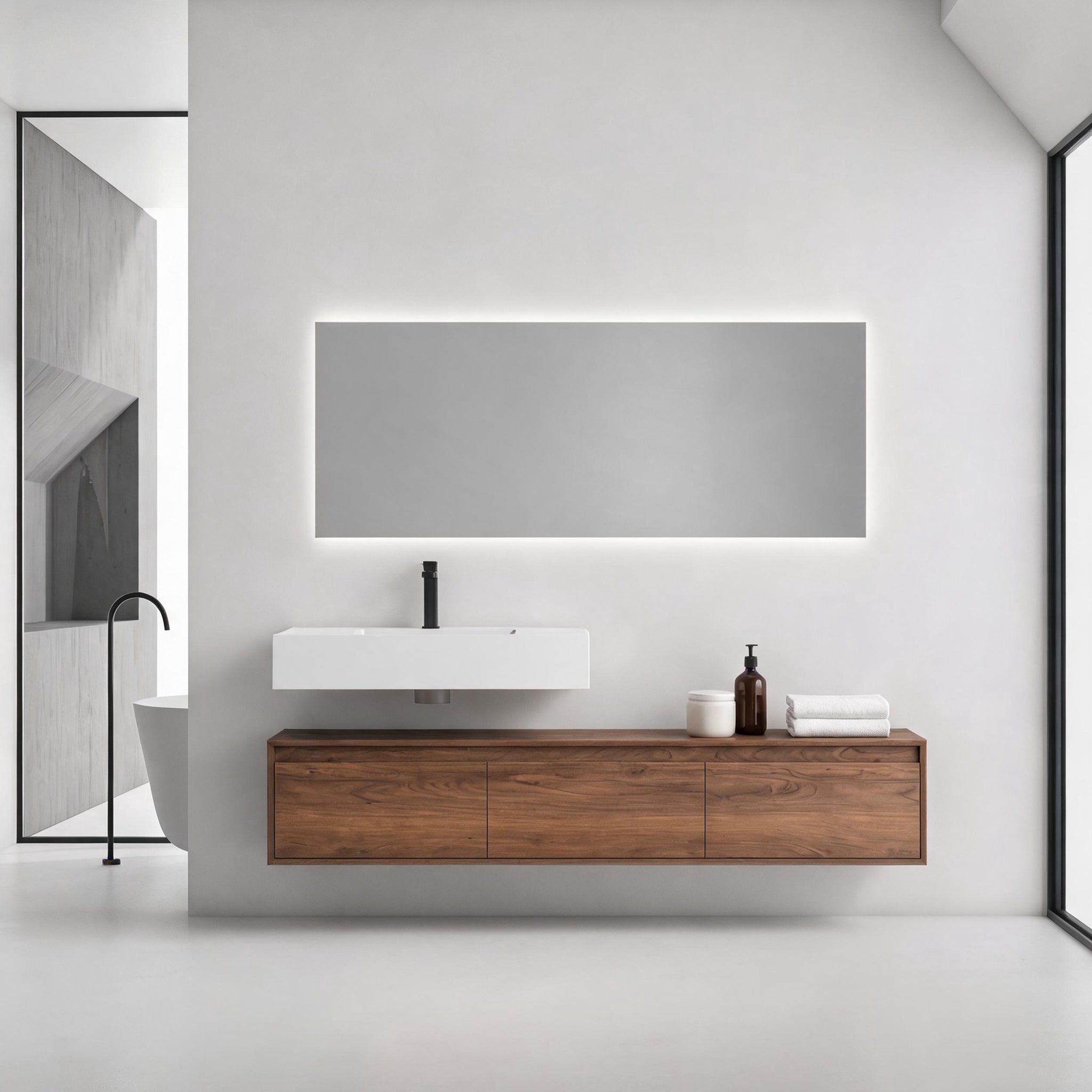 Suspend 60" Wall-Hung Vanity System — Mix & Match Basin & Side Cabinets, 7 Configurations (RTA)