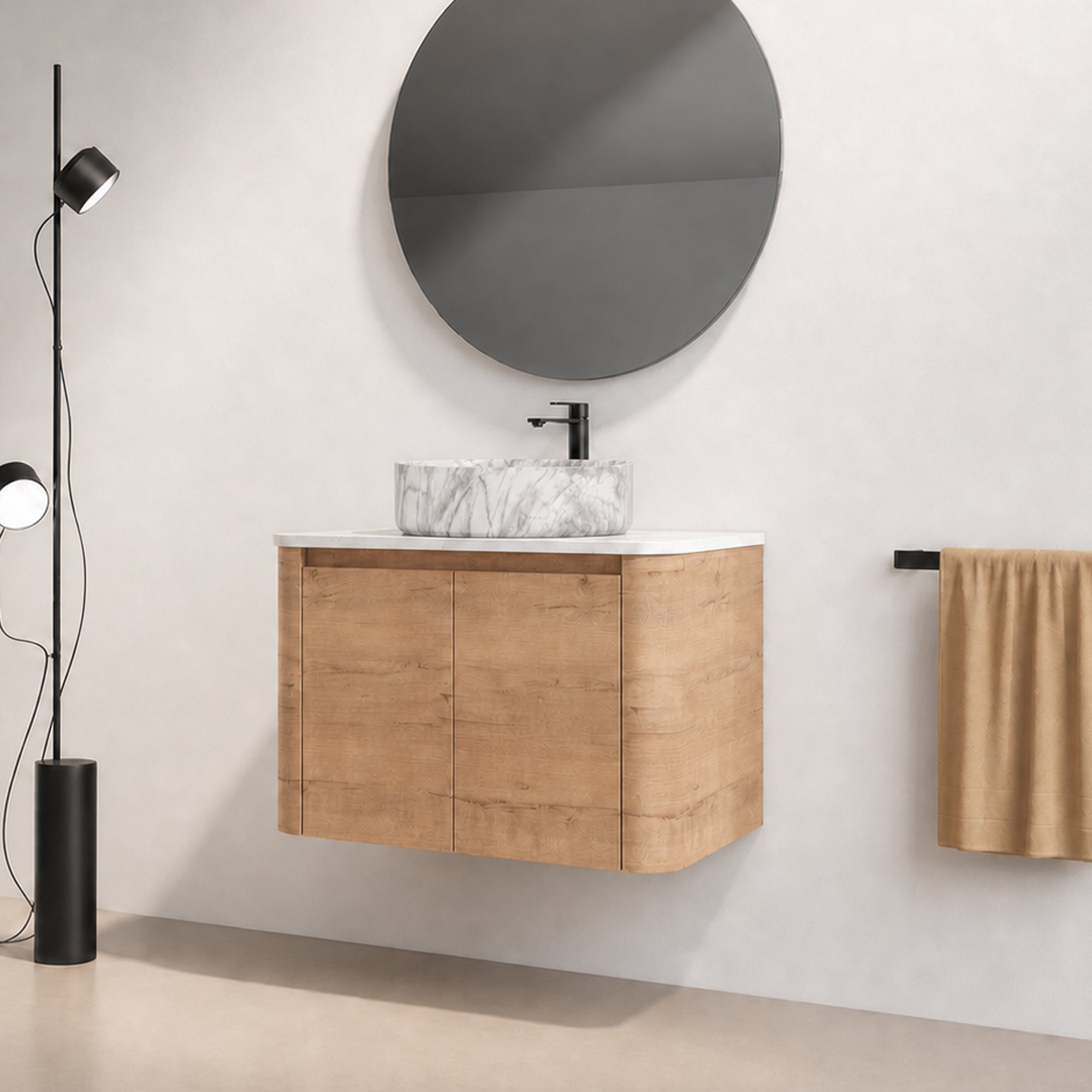 Curvo 30"-72" Floating Vanity System with 5 Ceramic Basin Colors (RTA)