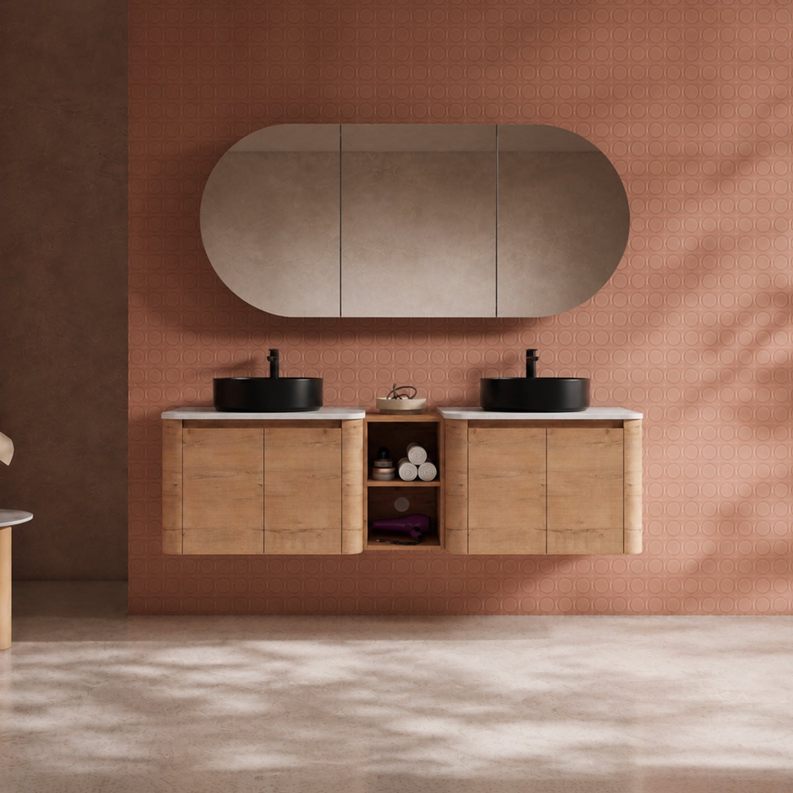 Curvo 30"-72" Floating Vanity System with 5 Ceramic Basin Colors (RTA)
