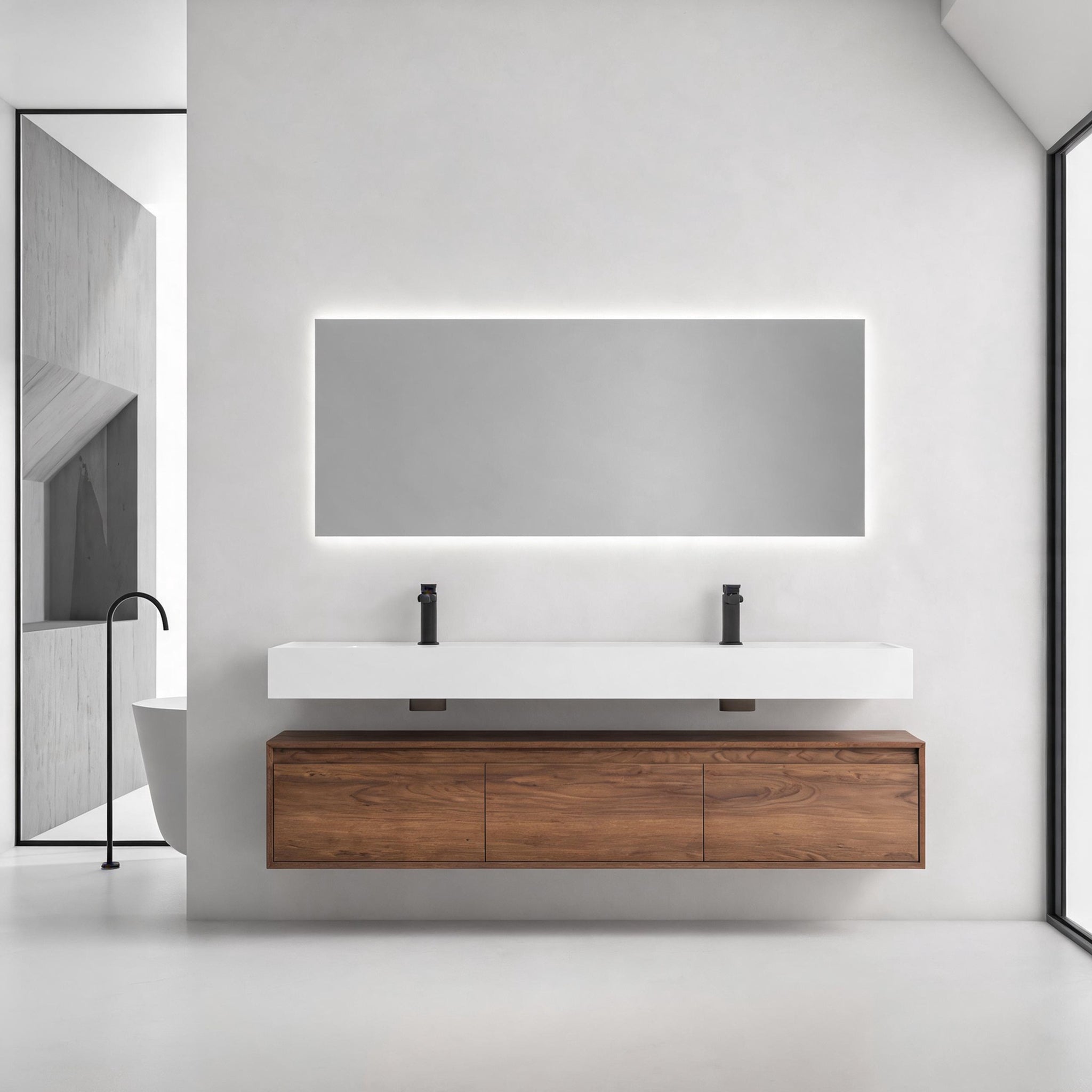 Suspend 60" Wall-Hung Vanity System — Mix & Match Basin & Side Cabinets, 7 Configurations (RTA)