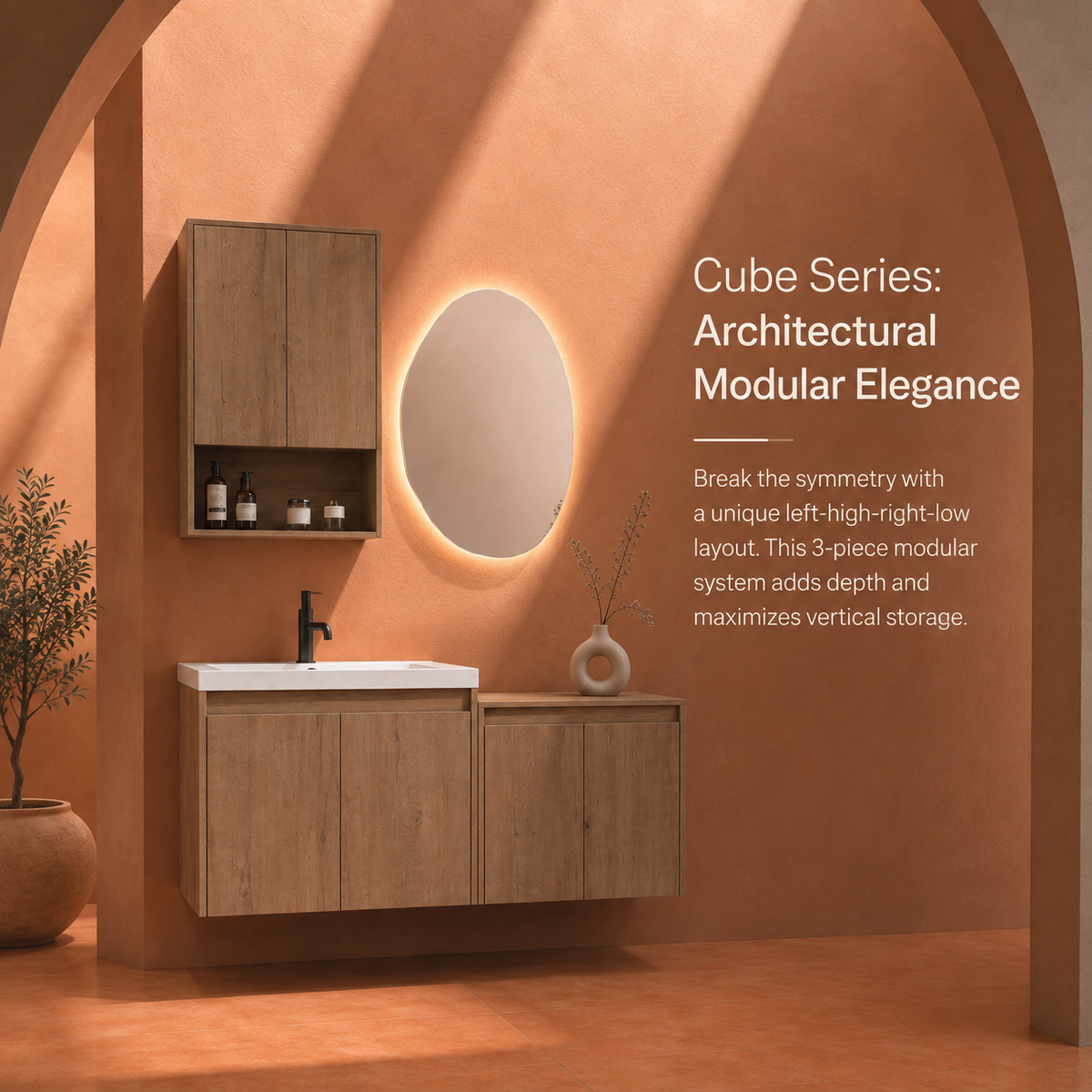 Cube 48" Floating Vanity with Wall Cabinet and Resin Sink (RTA)