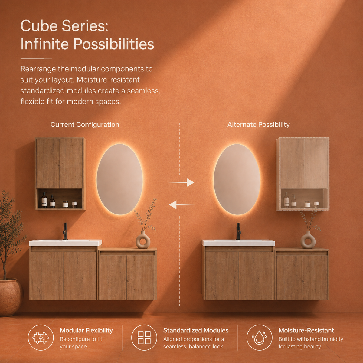 Cube 48" Floating Vanity with Wall Cabinet and Resin Sink (RTA)