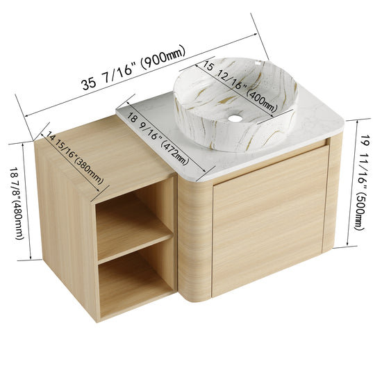 Curvo 24"/36"/48"/60" Floating Vanity with Ceramic Sink (RTA)