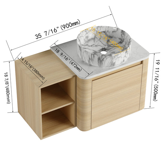 Curvo 24"/36"/48"/60" Floating Vanity with Ceramic Sink (RTA)