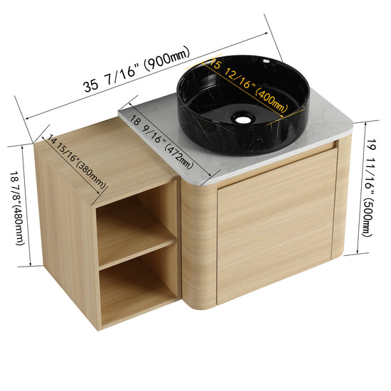 Curvo 24"/36"/48"/60" Floating Vanity with Ceramic Sink (RTA)
