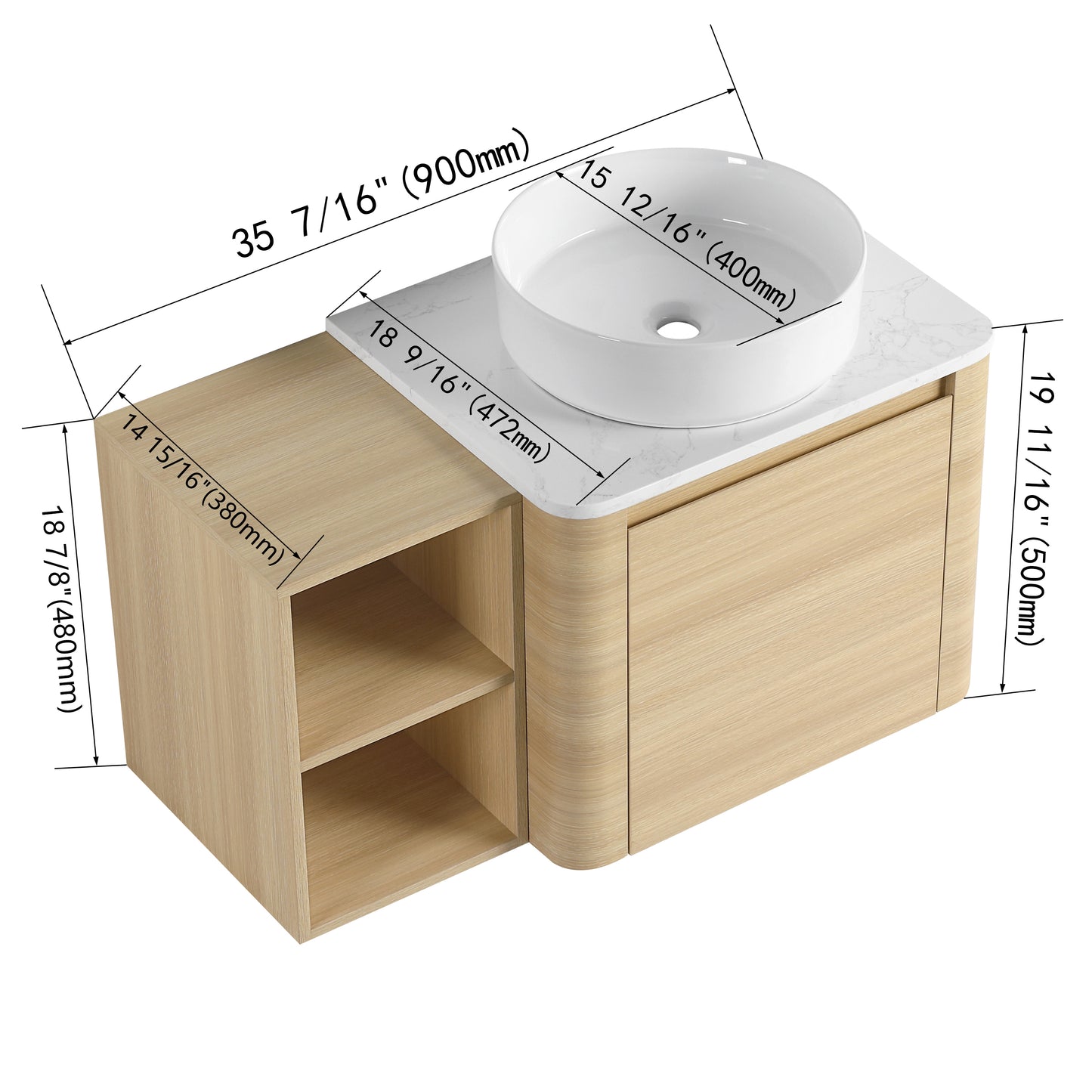 Curvo 24"/36"/48"/60" Floating Vanity with Ceramic Sink (RTA)